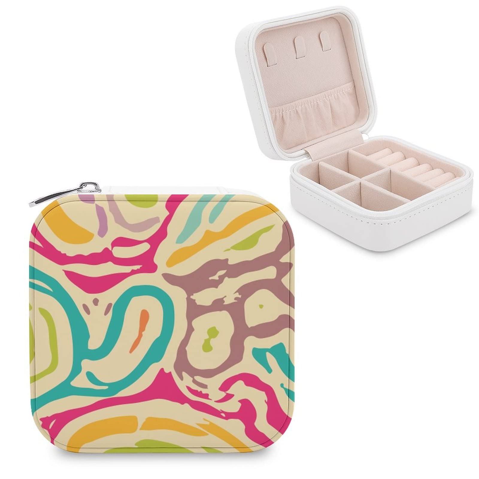 Elegant PU Jewelry Organizer Box - Portable Travel Case for Rings, Earrings, Necklaces & Bracelets - Retro Stripes & Camouflage Design - Perfect for Travel, Gifts & Home Storage