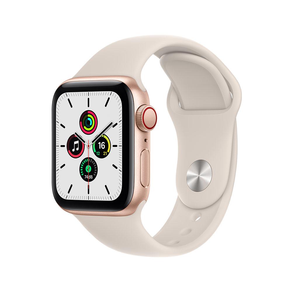 Apple Watch SE (GPS + Cellular) 44mm Gold Aluminum Case with White Star Sport Band - Perfect for Fitness Tracking, Calls & Daily Wear