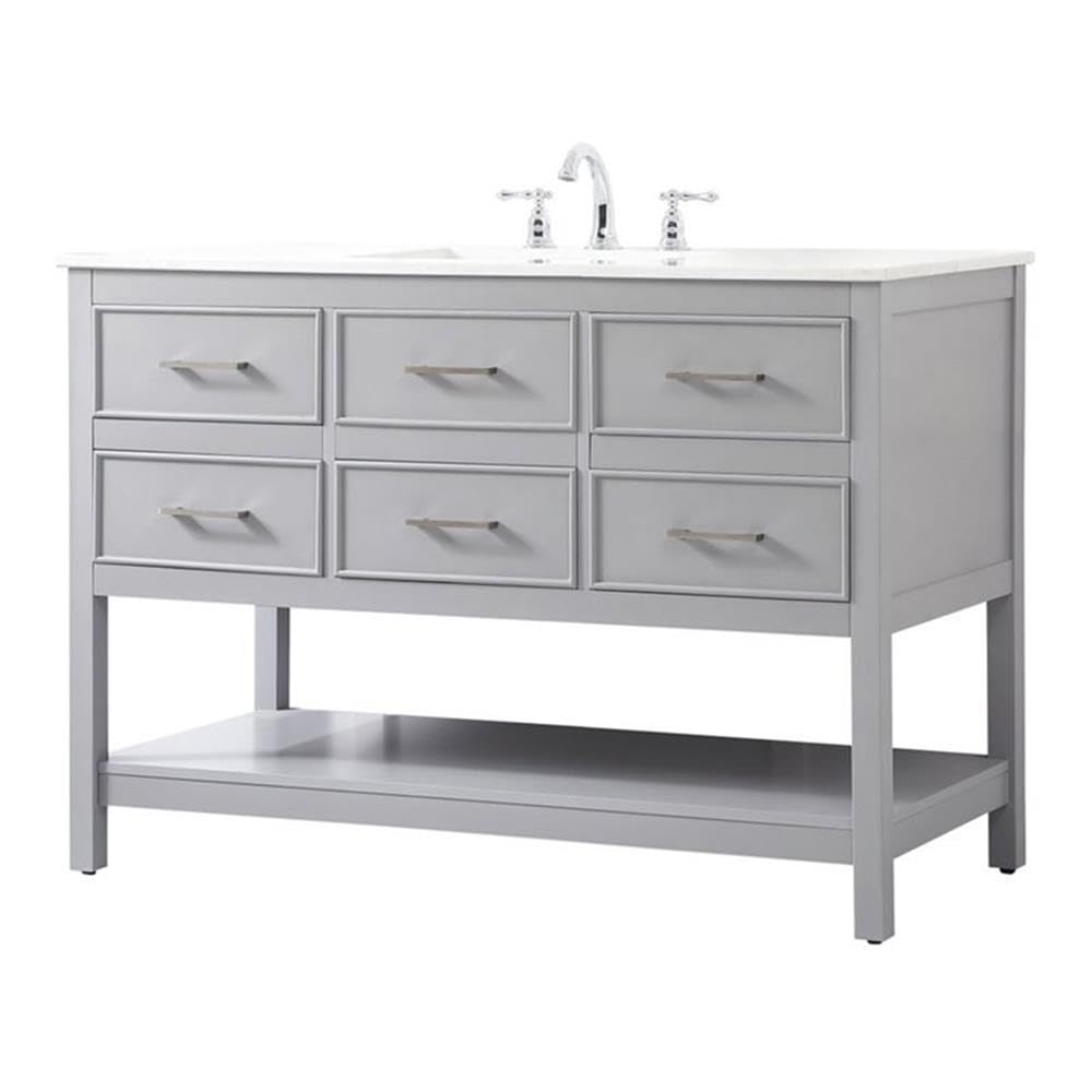48 Inch Modern Gray Bathroom Vanity with Aluminum Alloy Frame & MDF Top - Elegant Single Sink Cabinet for Small Bathrooms, Powder Rooms & Master Baths