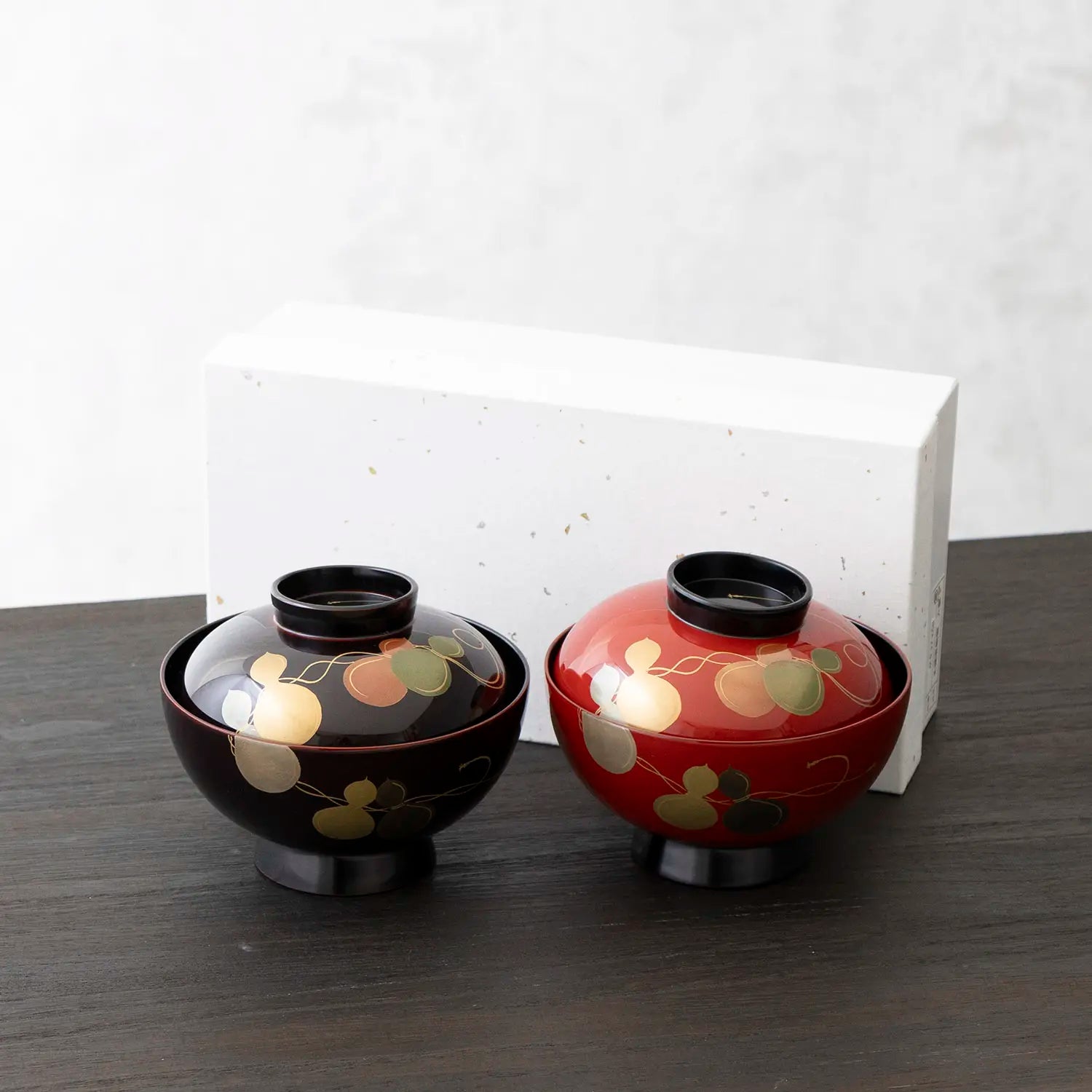 Echizen Shikki Makie Synthetic Resin Couple Soup Bowls Set of 6 - Japanese Lacquerware Gourd Design for Asian Cuisine, Ramen & Special Occasions