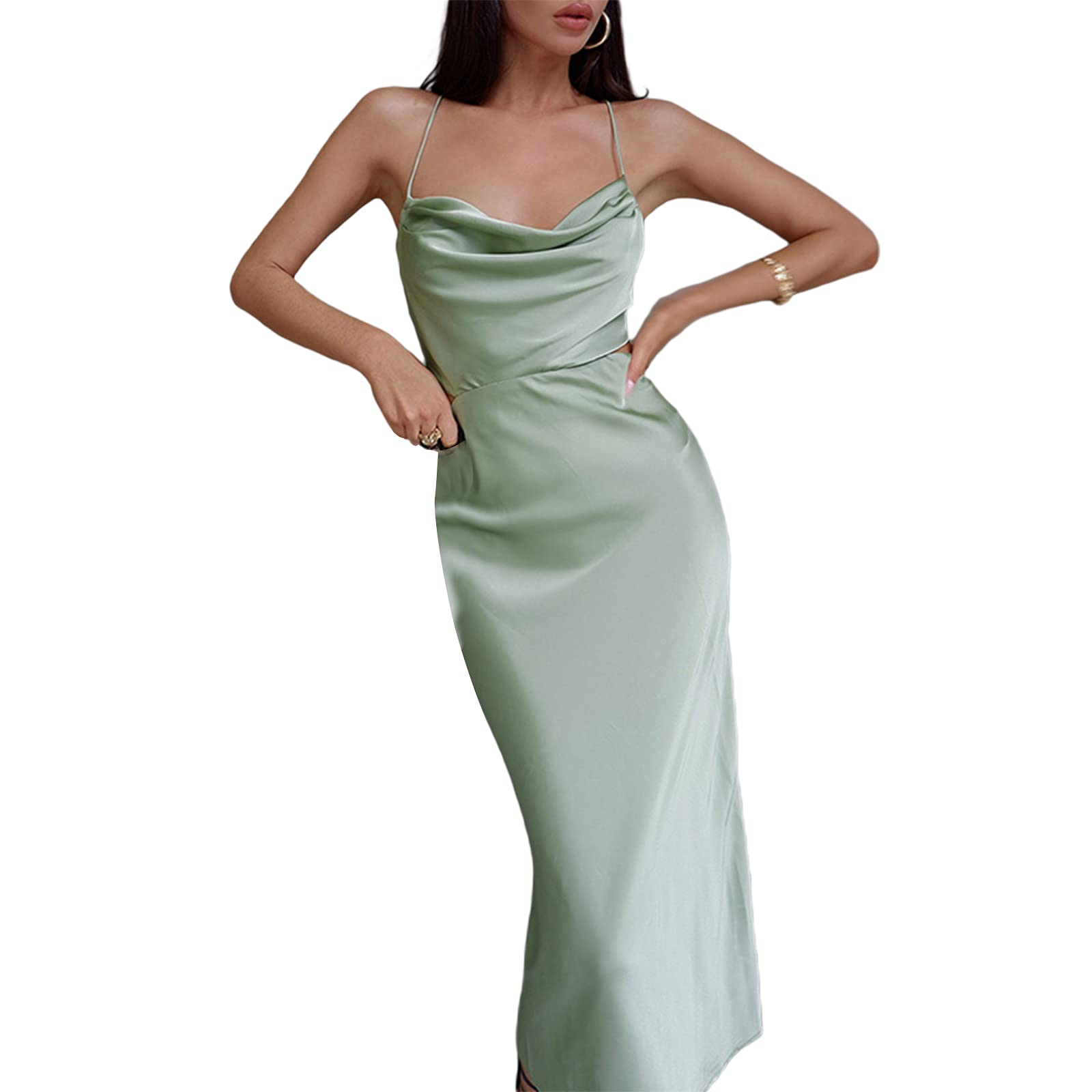 Kimsummerja Women's Backless Tie-Up Dress - Solid Color Cowl Neck Cross Strap One-Piece (Red, Purple, Green, Brown) | Sexy Summer Party & Date Night Outfit