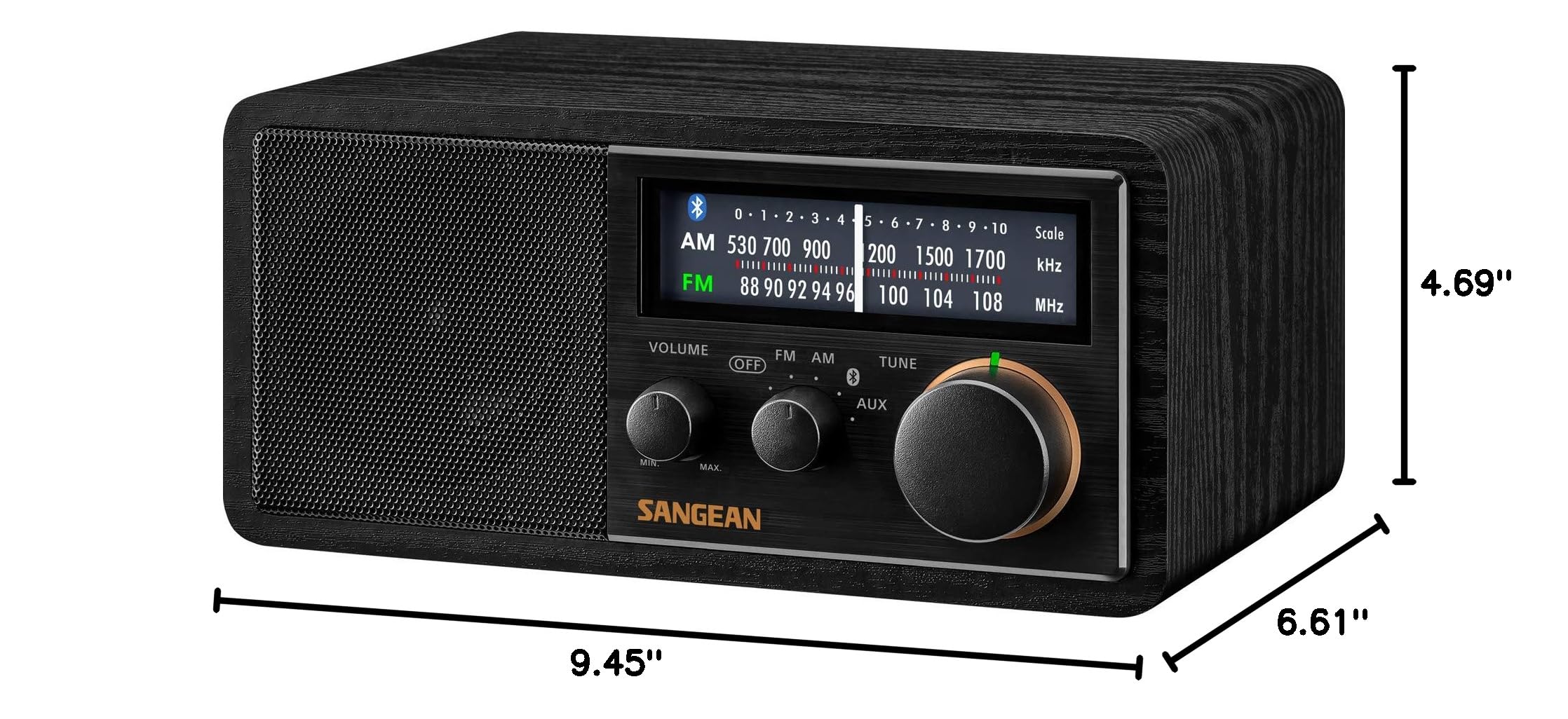 SANGEAN SG-118 AM/FM/Bluetooth Wooden Cabinet Radio with USB Phone Charging - Vintage Style Wireless Speaker for Home, Office & Outdoor Use