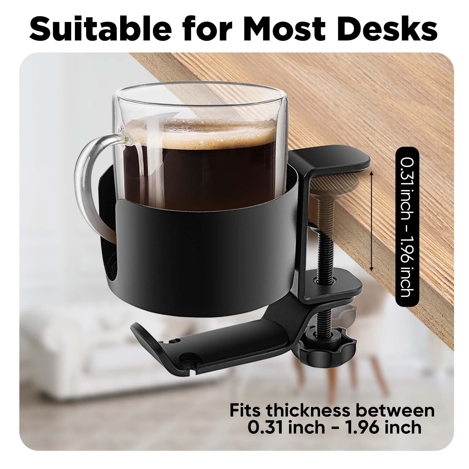 OOKUU 2-in-1 Desk Cup Holder with Headphone Hanger - Anti-Spill Coffee Mug & Water Bottle Holder - Sturdy Durable Office Desk Accessory for Workstation, Gaming Setup & Home Office Organization
