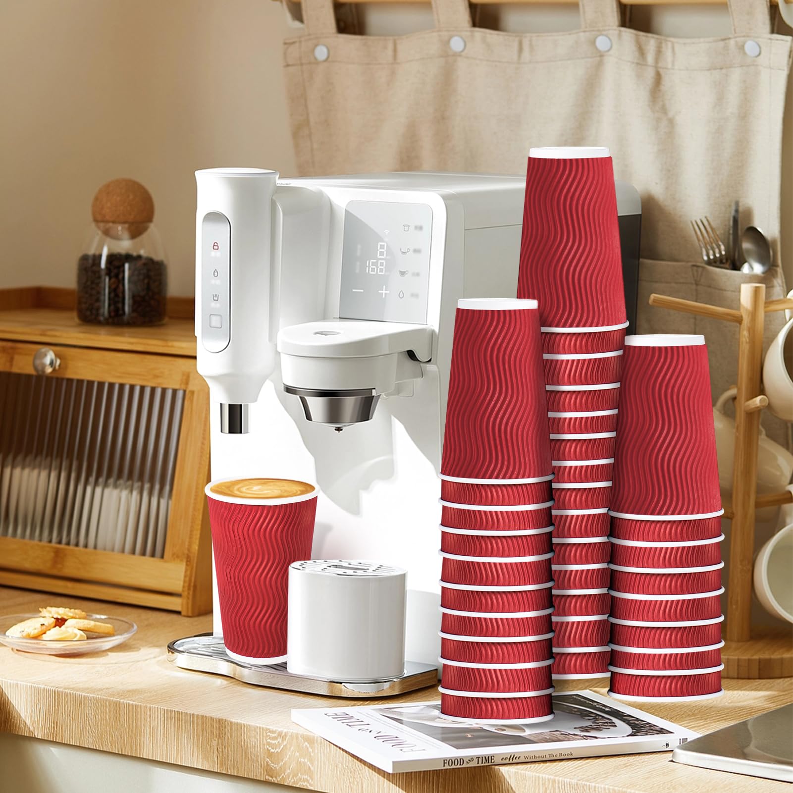 Lamosi 16oz Disposable Christmas Coffee Cups with Lids - 60 Pack Red Paper Hot Cups for Holiday Parties, Office Events & Family Gatherings - Eco-Friendly To-Go Cups for Hot Beverages