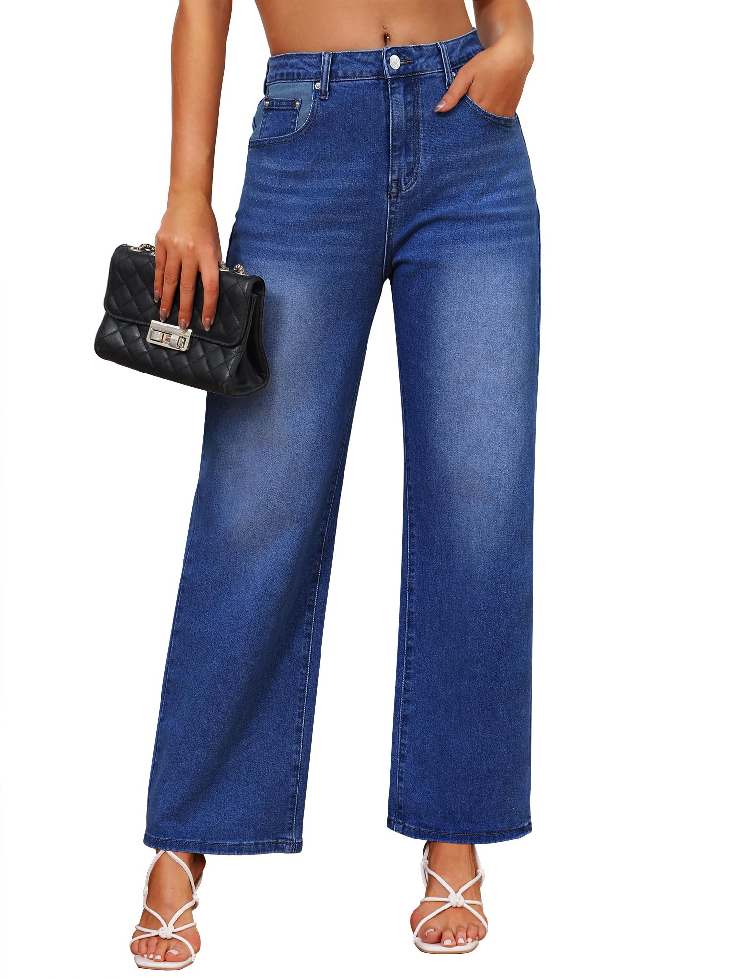 Genleck Women's Wide Leg Baggy Jeans - High Waisted Stretch Loose Denim Pants for Casual Outfits & Streetwear Fashion | Trendy Comfortable Jeans for Everyday Wear