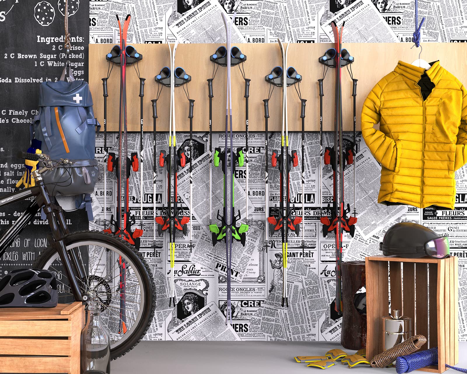Ski & Snowboard Wall Rack - Garage Storage for Damage-Free Display (1 Pack)