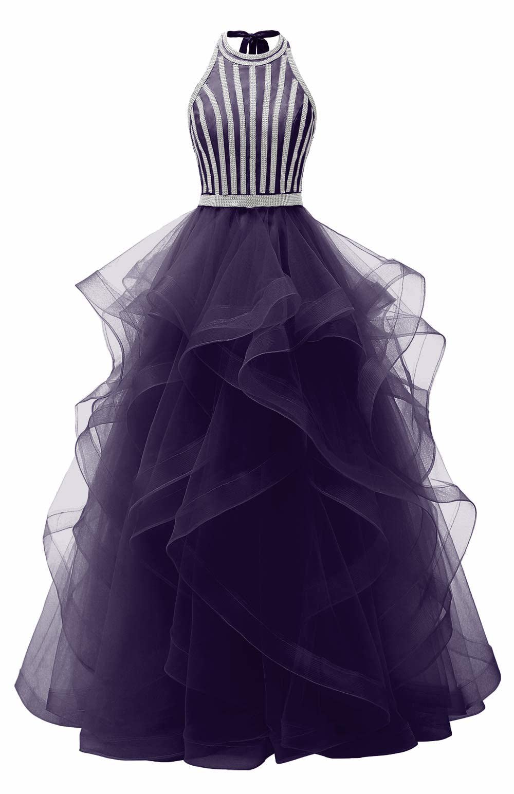 Elegant Beaded Prom Dresses for Women - Tiered Formal Evening Gown with Halter Neckline | Perfect for Homecoming, Ball, Wedding & Special Occasions