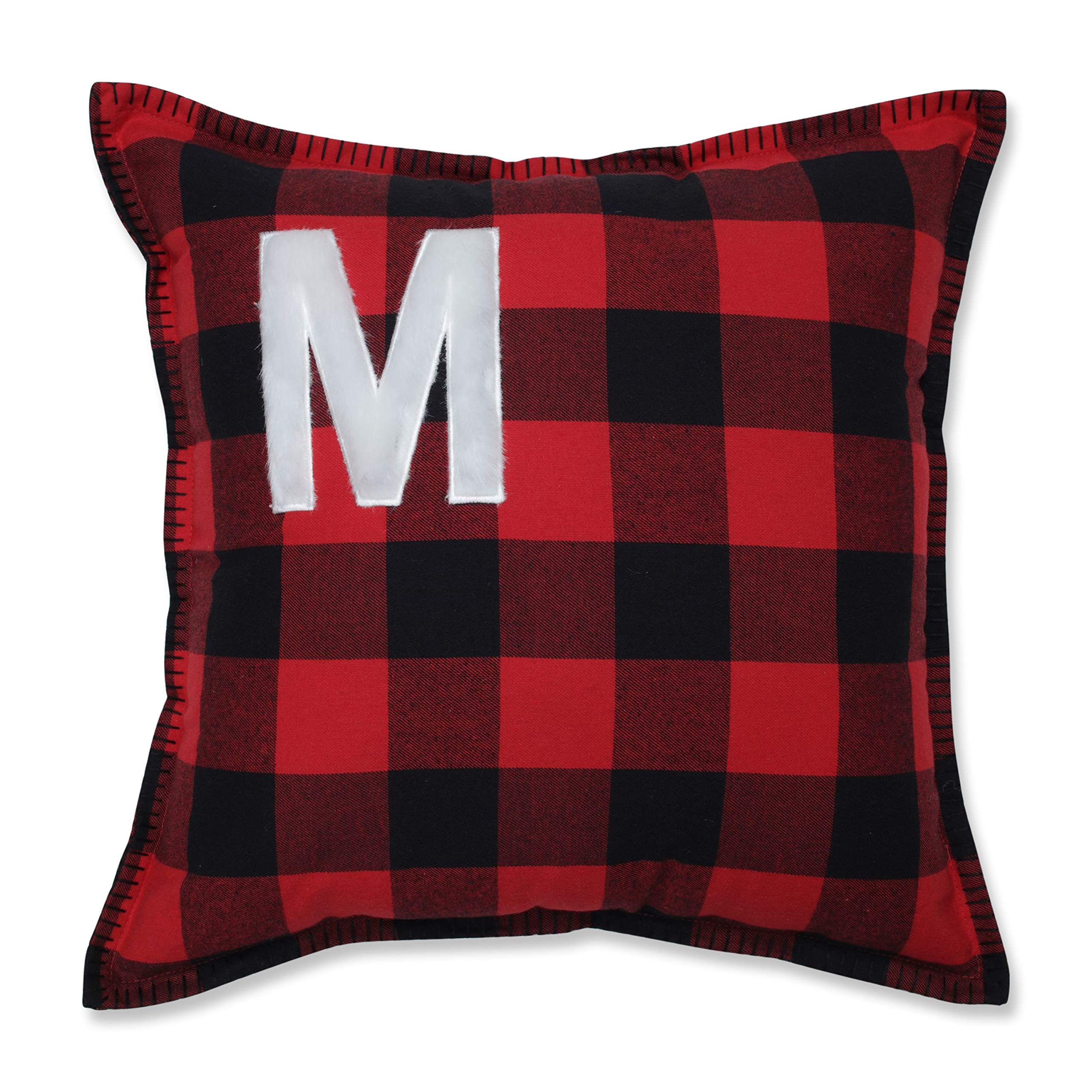 Pillow Perfect Buffalo Plaid Monogram M Decorative Throw Pillow 17 Inch - Red Black Off White - Cozy Home Decor for Sofa, Bed & Living Room