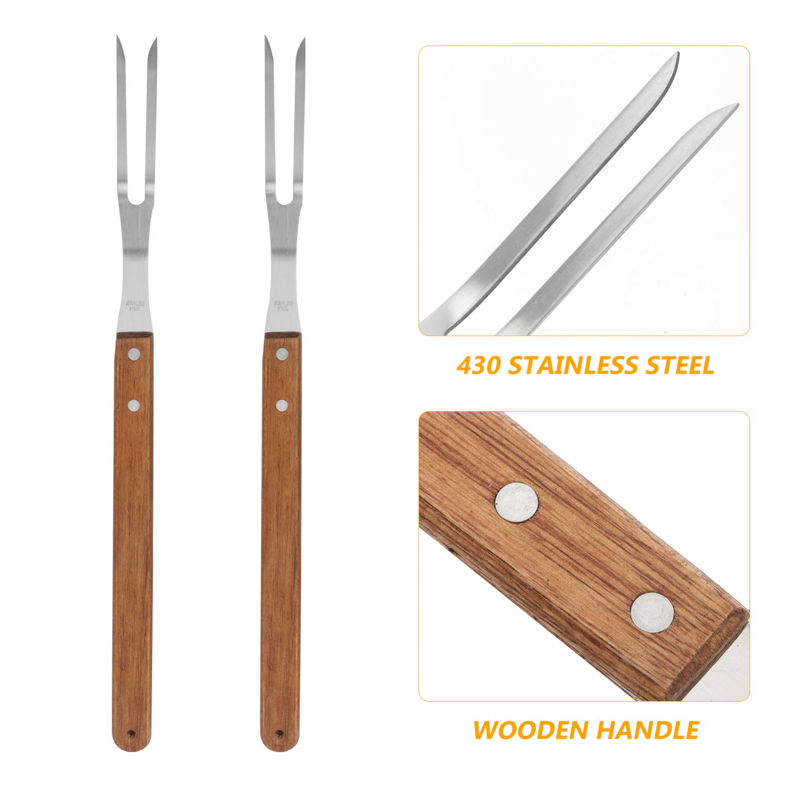 Premium Stainless Steel BBQ Forks & Skewers Set - 2-Piece Grilling Tools with Wooden Handle for Outdoor Cooking, Camping, and Backyard Barbecues | Durable Metal Skewers for Meat, Vegetables, and Kebabs