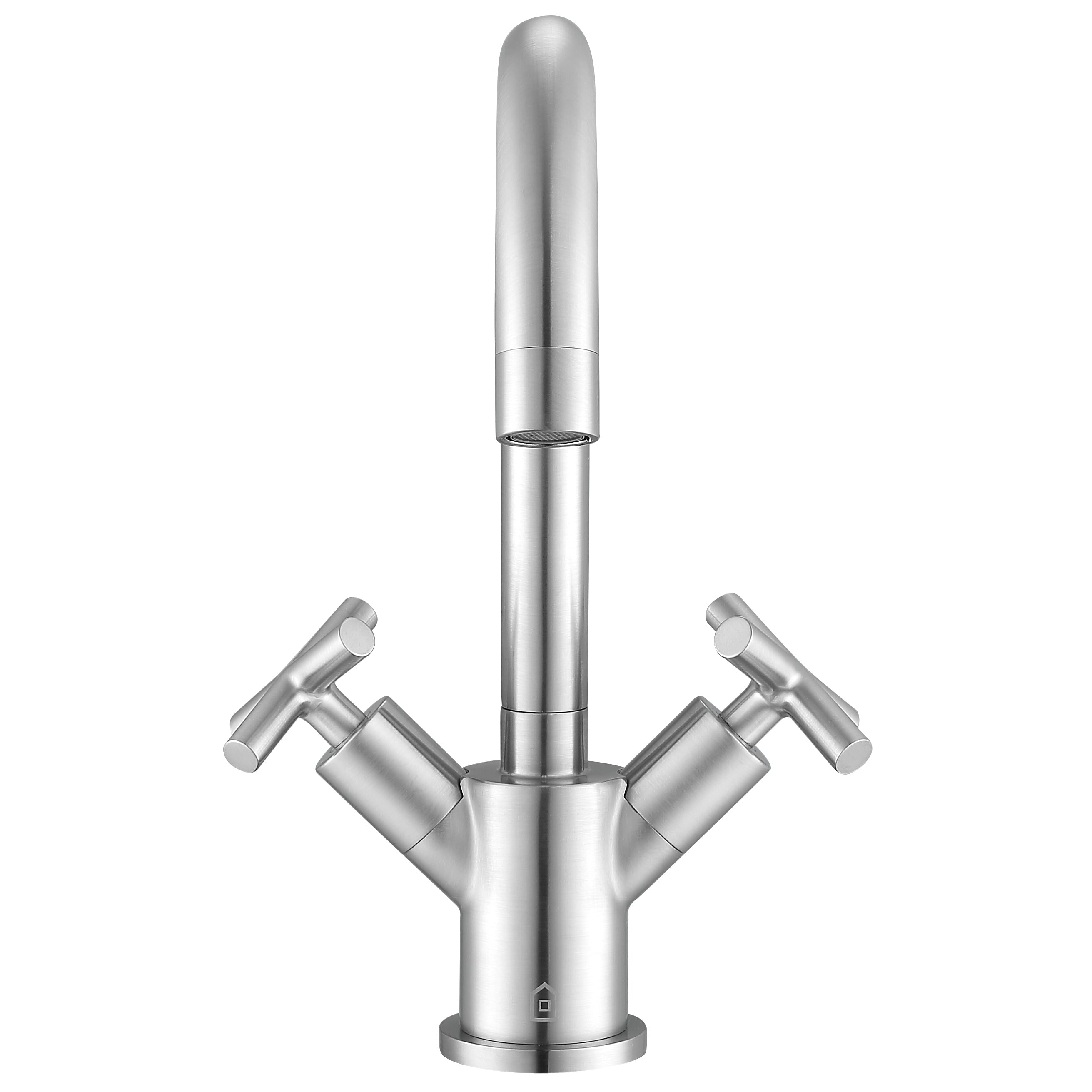 Ava Series Single Hole Cross Handle Bathroom Faucet in Brushed Nickel - Modern Water-Saving Design for Vanity Sink, Powder Room & Guest Bath Installation