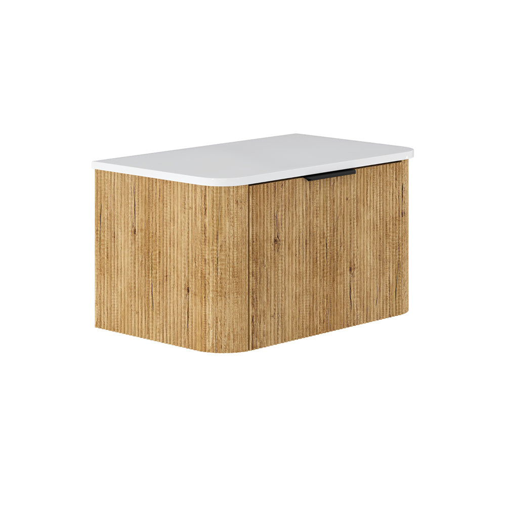 Fienza 75US C Minka Curved Scandi Oak 750 Wall Hung Cabinet - Modern Scandinavian Style Bathroom Storage for Small Spaces