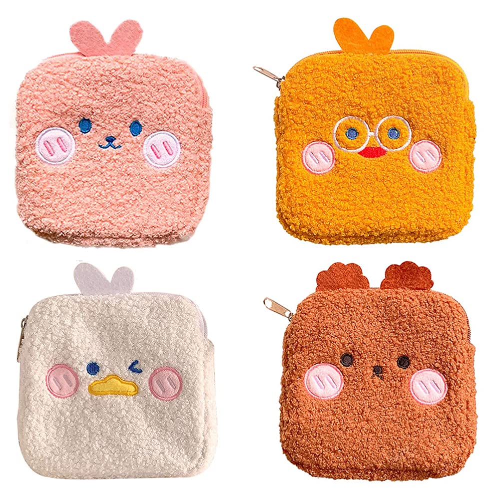 Healifty 4-Piece Travel Toiletry Bag Set - Mini Fabric Animal Coin Purse & Sanitary Napkin Pouch for Women - Perfect for Lipstick, Cash, Credit Cards, Headset & Charger Cables - Ideal for Travel, Gym, and Daily Organization