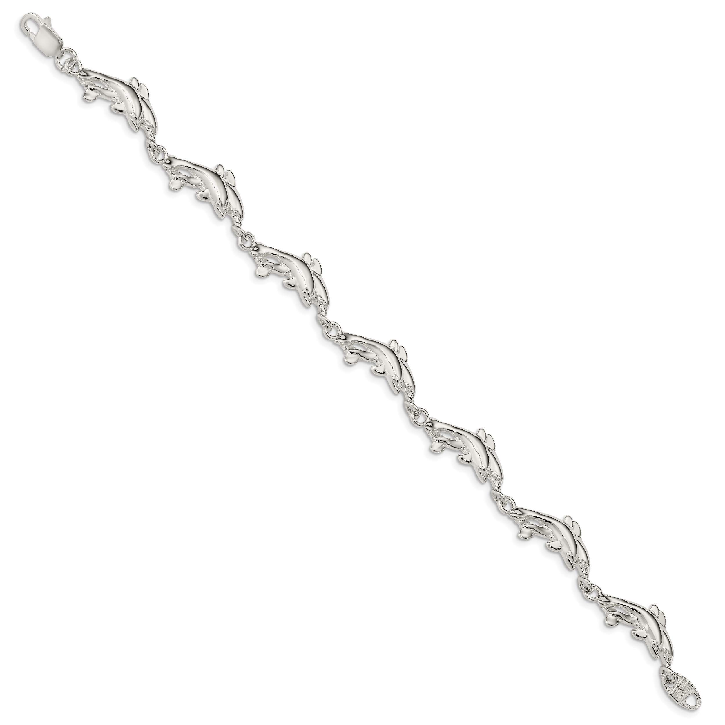 925 Sterling Silver Sea Dolphin Charm Bracelet - Nautical Ocean Fish Jewelry for Women - Perfect for Beach Vacations, Summer Outfits & Gift Giving