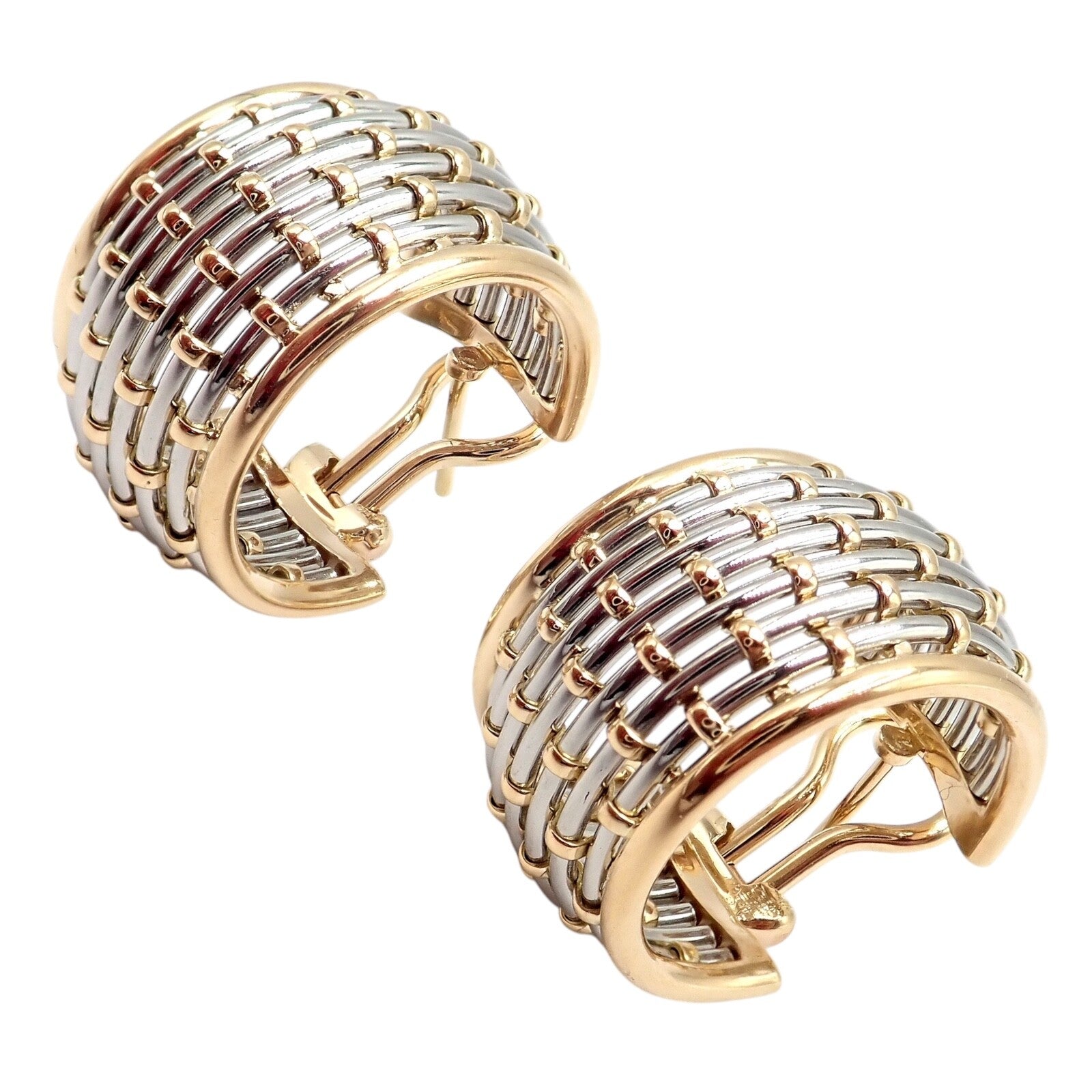 Authentic Cartier 18K Yellow Gold & Stainless Steel Basket Weave Ring and Earrings Set - Luxury Jewelry for Weddings, Anniversaries & Special Occasions