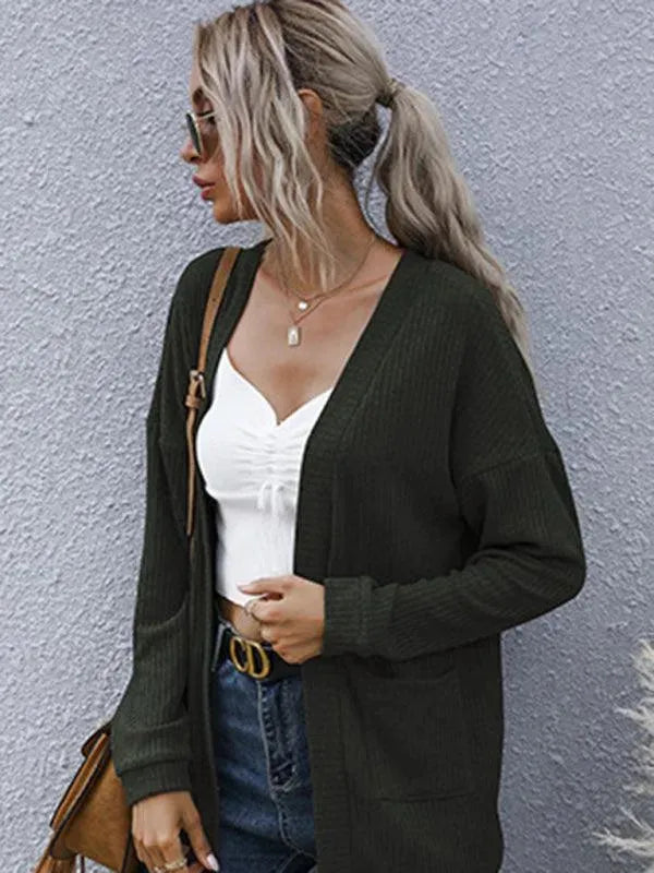 Women's Solid Color Casual Long Cardigan Sweater - Perfect for Office, Travel & Everyday Wear