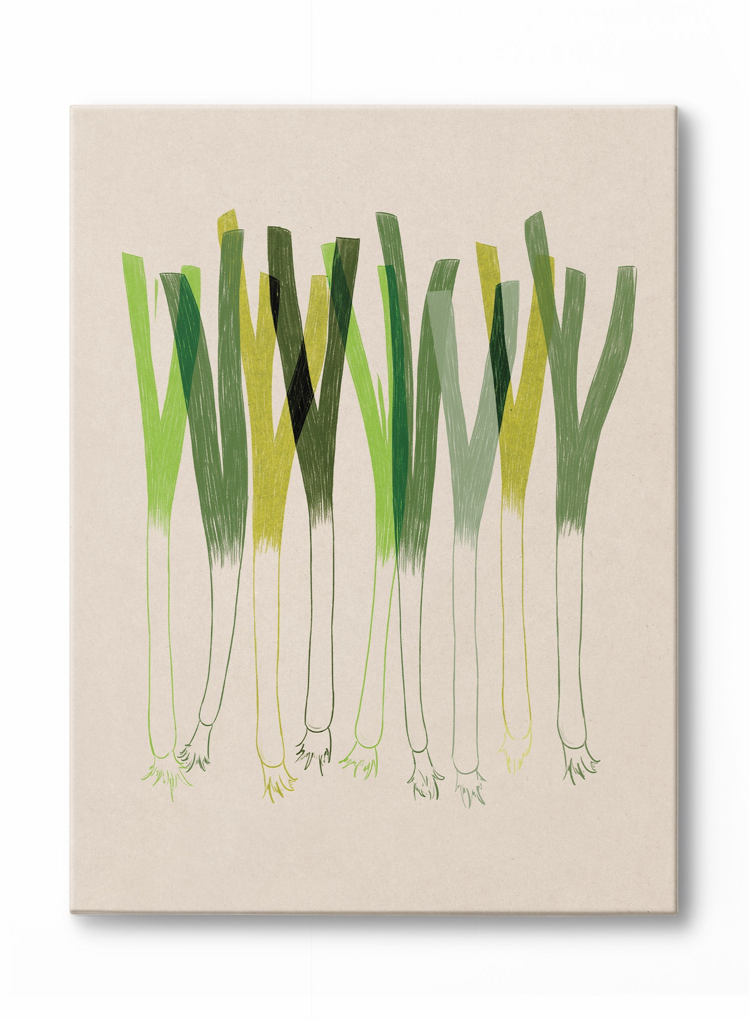 Green Onion Block Print Canvas Wall Art - Handmade Home Decor for Kitchen, Living Room & Office - Perfect for Farmhouse, Boho & Modern Interior Design