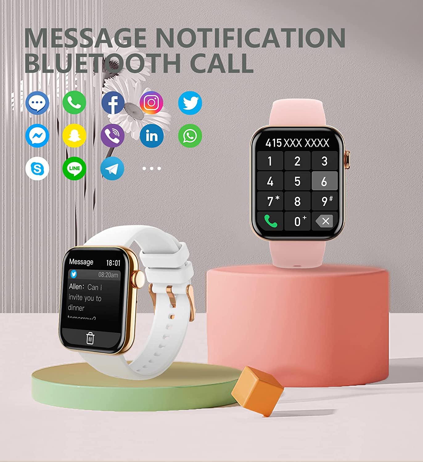 Betatree Smart Watch for iPhone Android, 1.85
