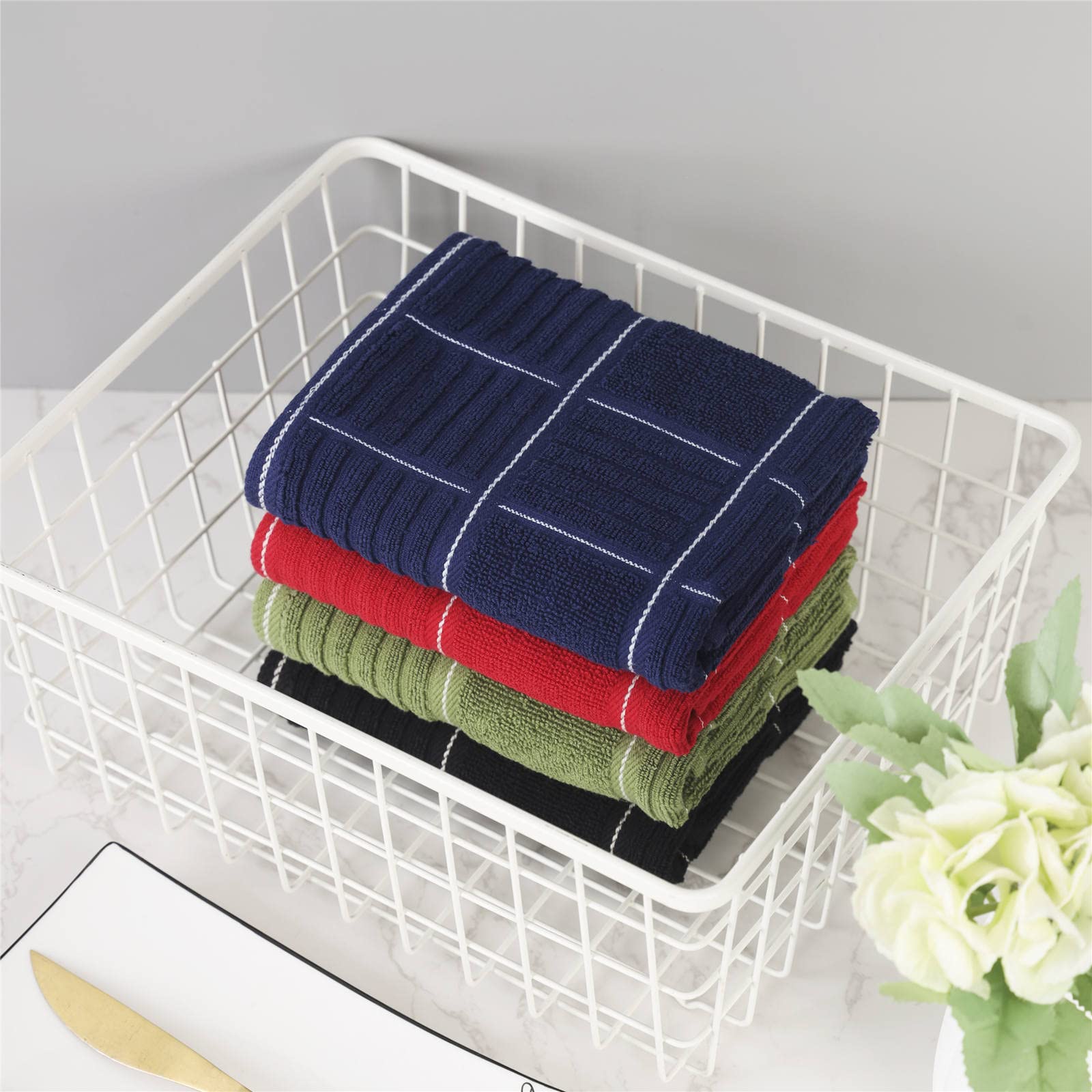 Glynniss 6-Pack Absorbent Cotton Kitchen Dish Towels 15x26 Inches - Red | Premium Tea Towels for Drying Dishes, Cleaning Countertops & Hand Drying | Ideal for Kitchen, Dining & Hosting
