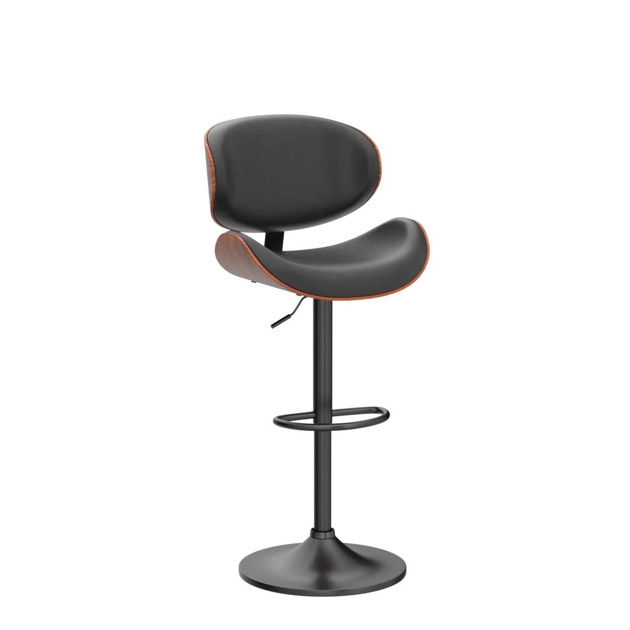 2 Pack Adjustable Swivel Bar Stools with Backrest & Footrest - Modern PU Leather Upholstered Bentwood Bar Chairs for Kitchen Counter, Dining Room & Home Bar - Perfect for Entertaining, Breakfast Nooks & Kitchen Islands (Black)