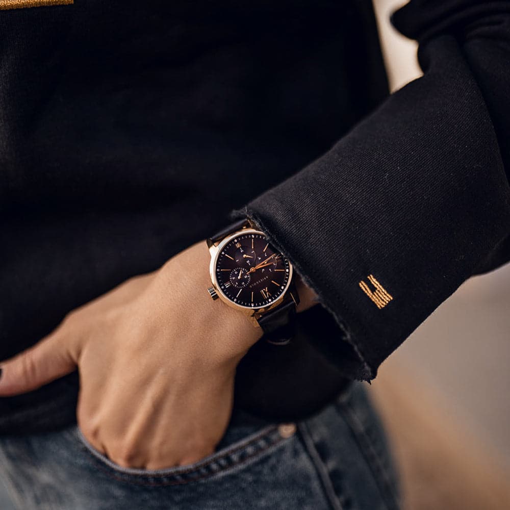 ARIES GOLD URBAN ETERNAL Stainless Steel Women's Watch with Black Leather Strap - Fashion Accessory for Everyday Wear & Special Occasions