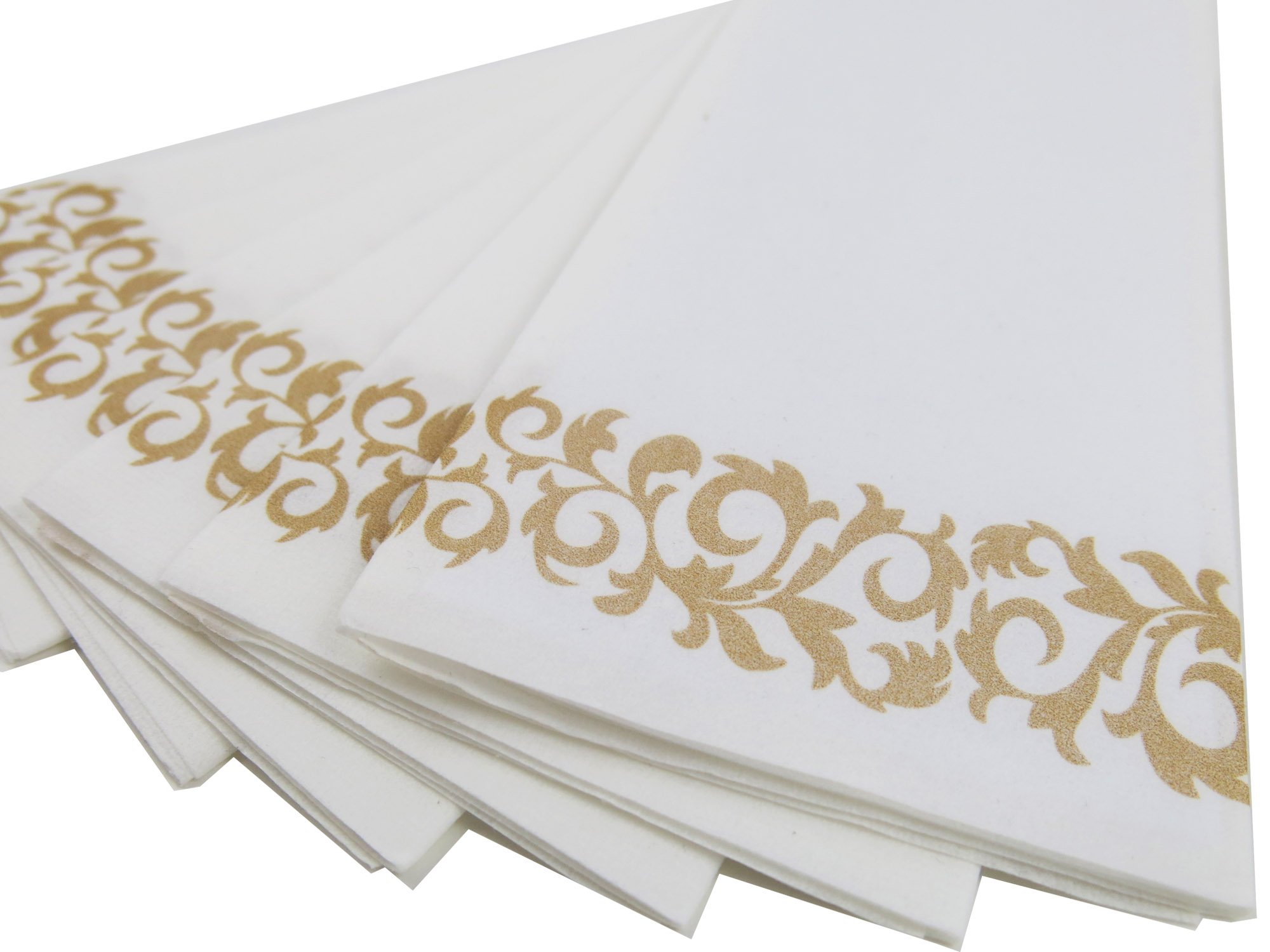 200 Pack Floral Gold & White Decorative Hand Napkins - Disposable Cloth-Like Paper Guest Towels for Bathroom, Dinner, Wedding & Cocktail Party | Perfect for Elegant Events, Home Decor & Luxury Dining