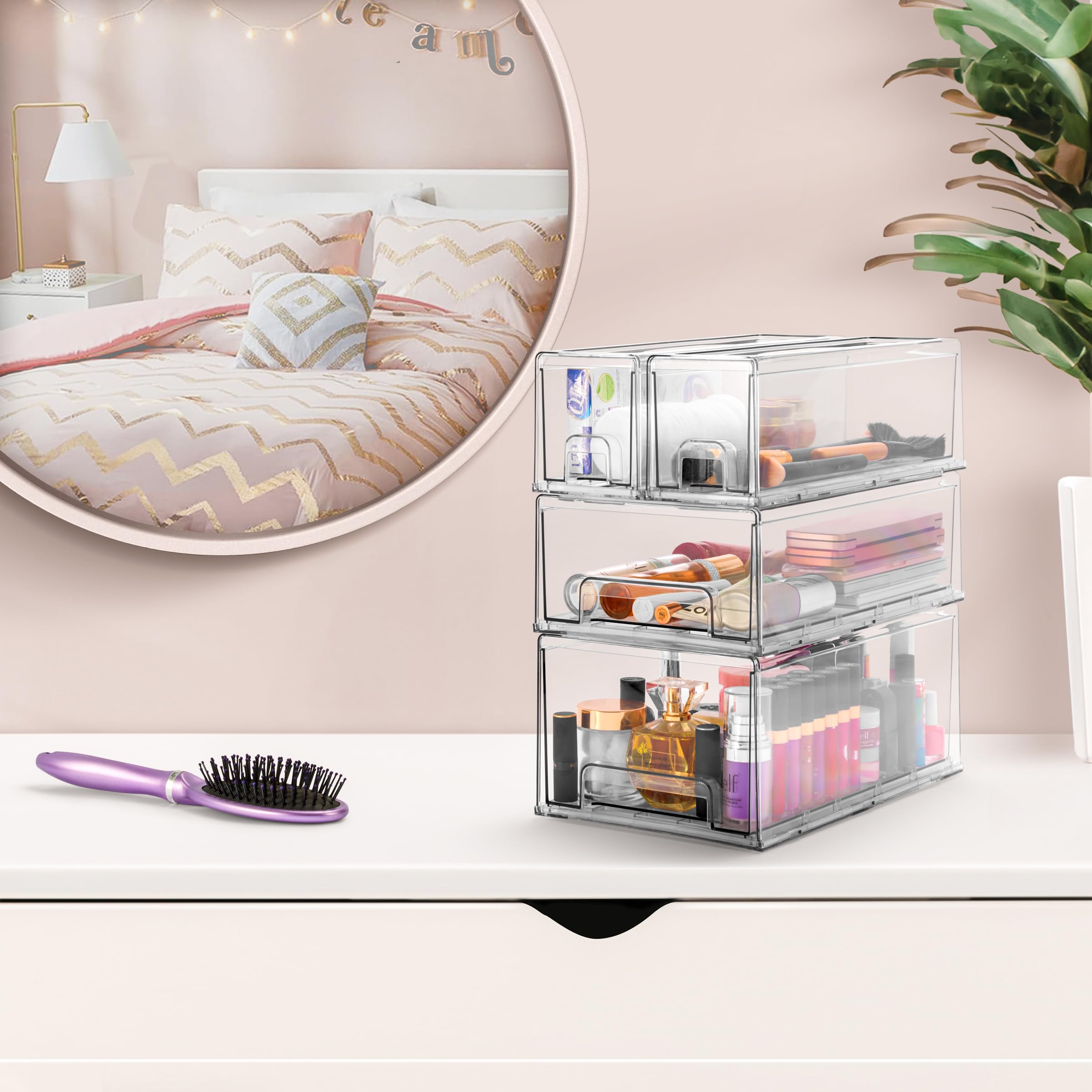 Sorbus Stackable Storage Drawers - 1 Large & 2 Small Plastic Organizer Bins for Closet, Bathroom, Pantry, Clothes & Home Organization - Space-Saving Storage Solution for Bedroom, Office & Kids Room