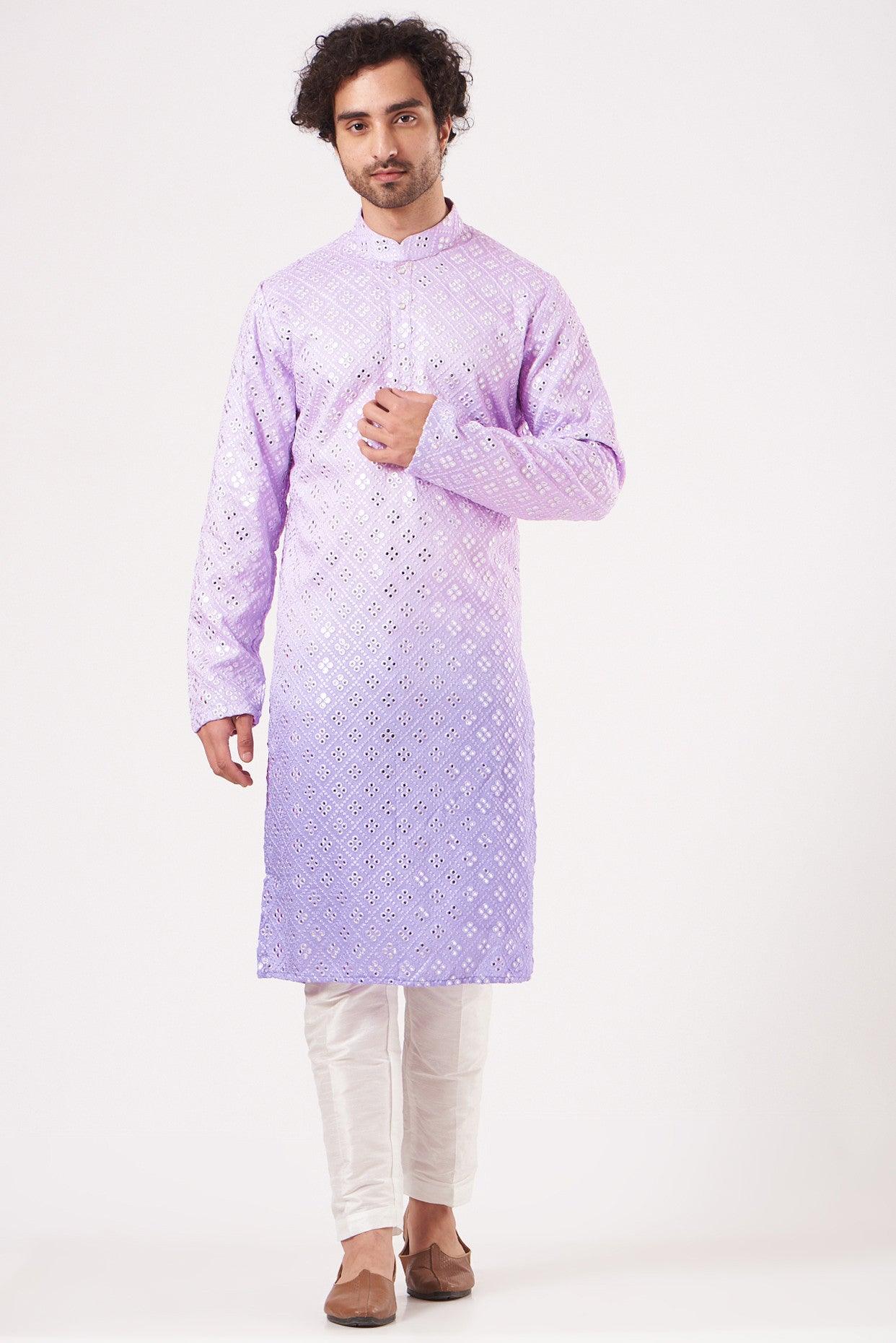 Lavender Ombre Georgette Kurta - Elegant Indian Tunic Top for Women | Perfect for Festivals, Weddings & Casual Wear