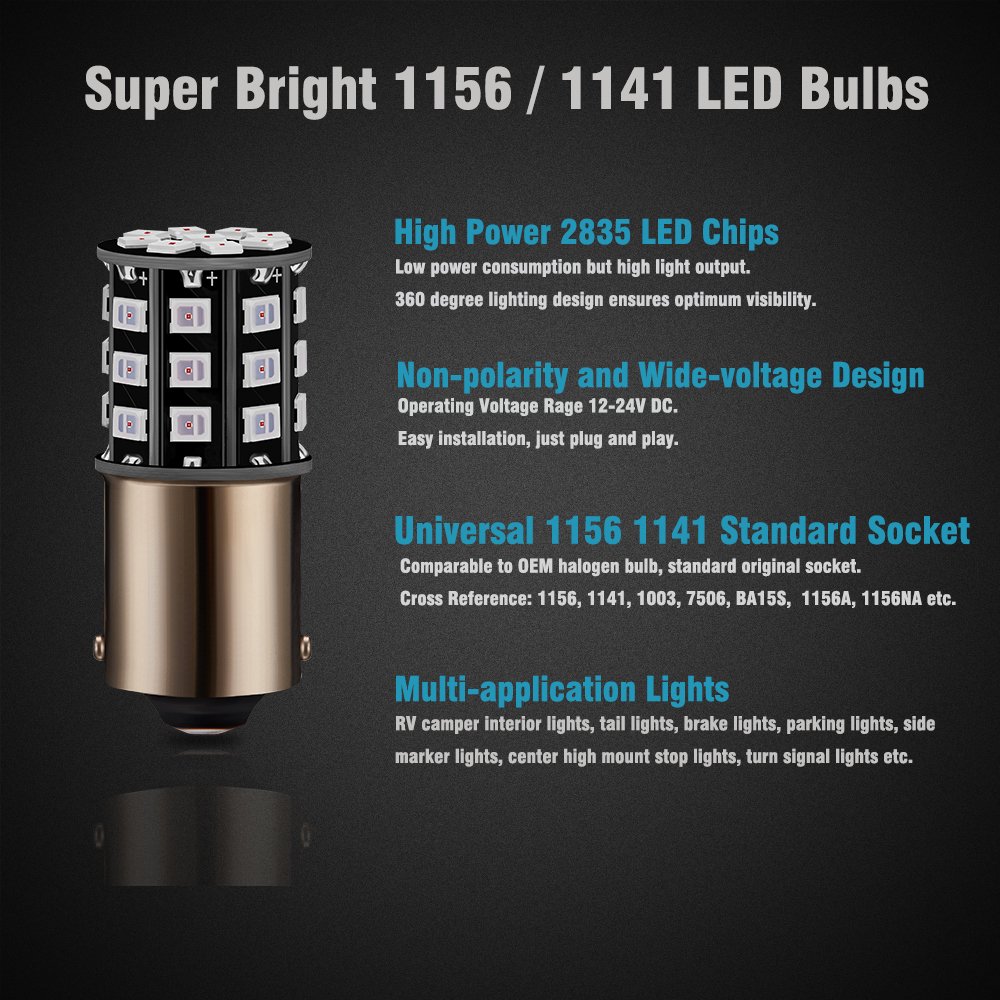 1156 1141 1003 7506 BA15S LED Bulbs - Super Bright 1000 Lumens, 12-24V Red LED Light Bulbs for RV, Camper, Car, Truck - Replacement for Interior Lights, Tail Brake Lights, Turn Signals, Parking Lights (4-Pack) - Perfect for Night Driving & Vehicle Safety