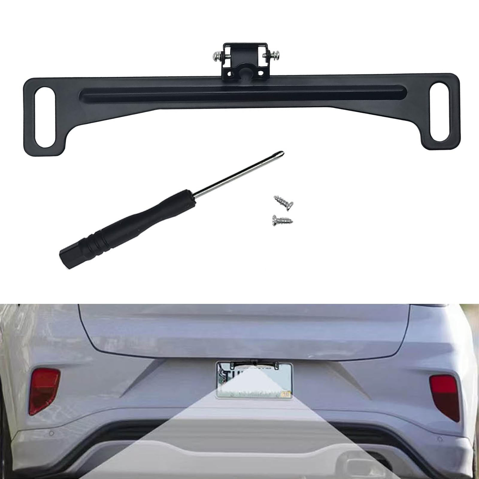 Universal Car Rear View Camera License Plate Bracket - Black Backup Camera Mount Kit for Dash Cam & Mirror Installation | Perfect for Parking Assistance & Safe Reversing