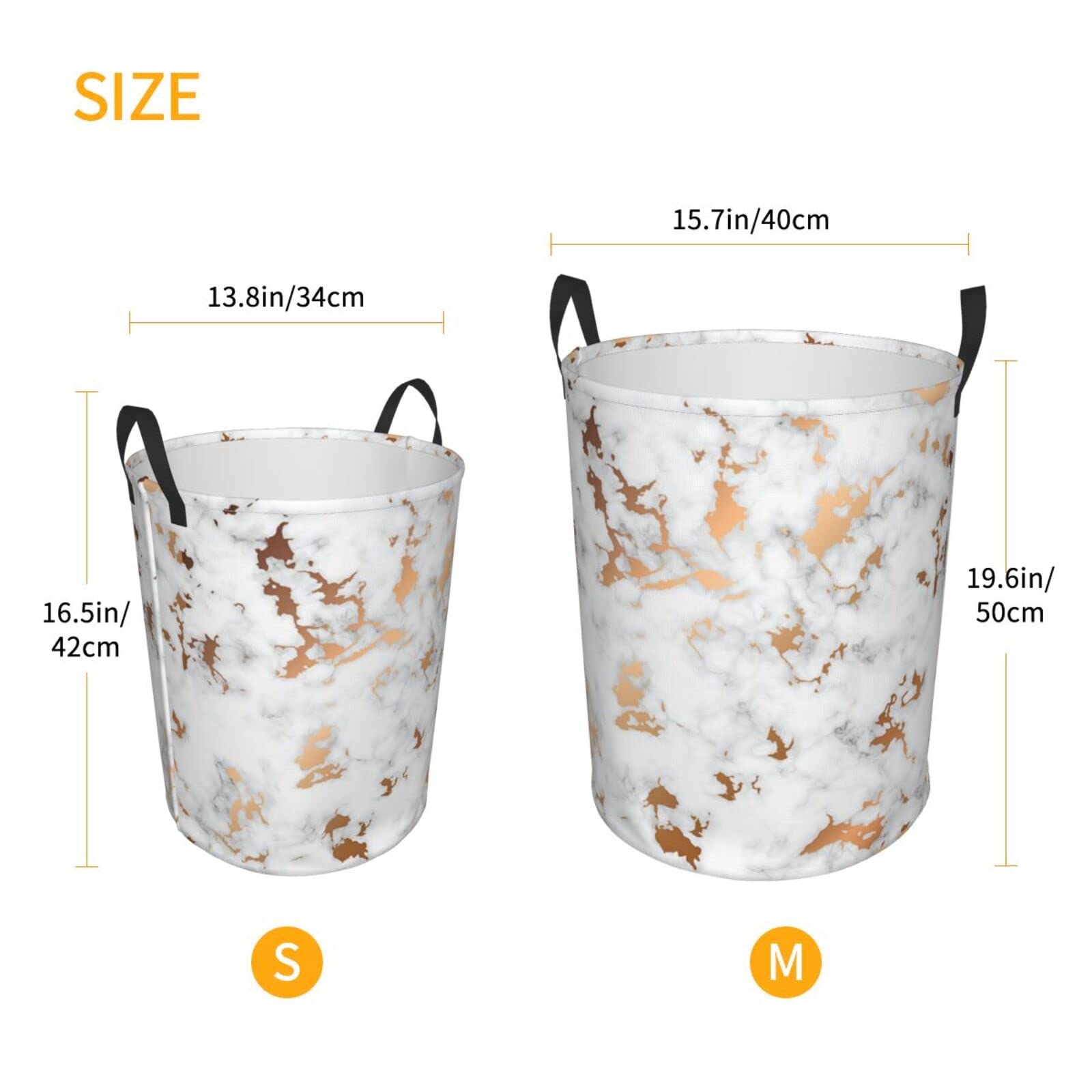 Collapsible Laundry Hamper with Handles - Foldable Clothes Basket for Bedroom, Bathroom & Dorm - White Marble Pattern Storage Bin for Dirty Clothes, Toys & Organizing - Easy Carry Laundry Bag for Home & Travel