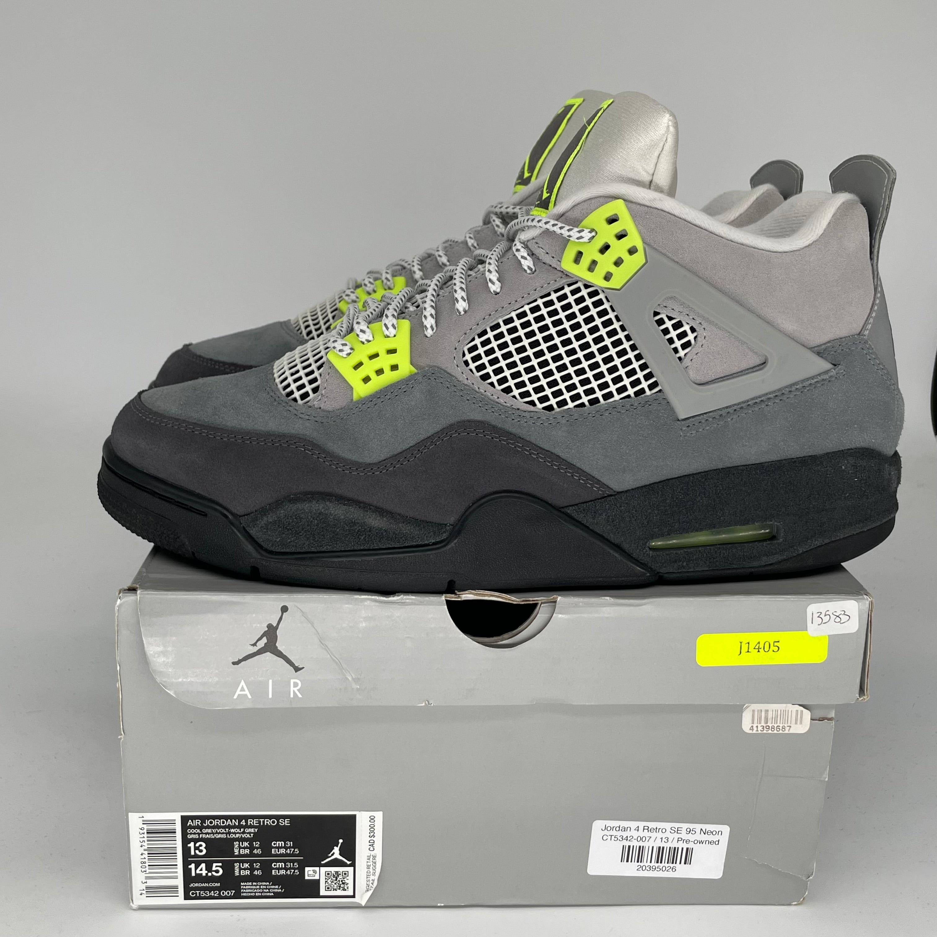 AIR JORDAN 4 Retro NEON 95 Men's Basketball Shoes Size 13 - CT5342-007 | Authentic Sneakers for Streetwear & Basketball Games