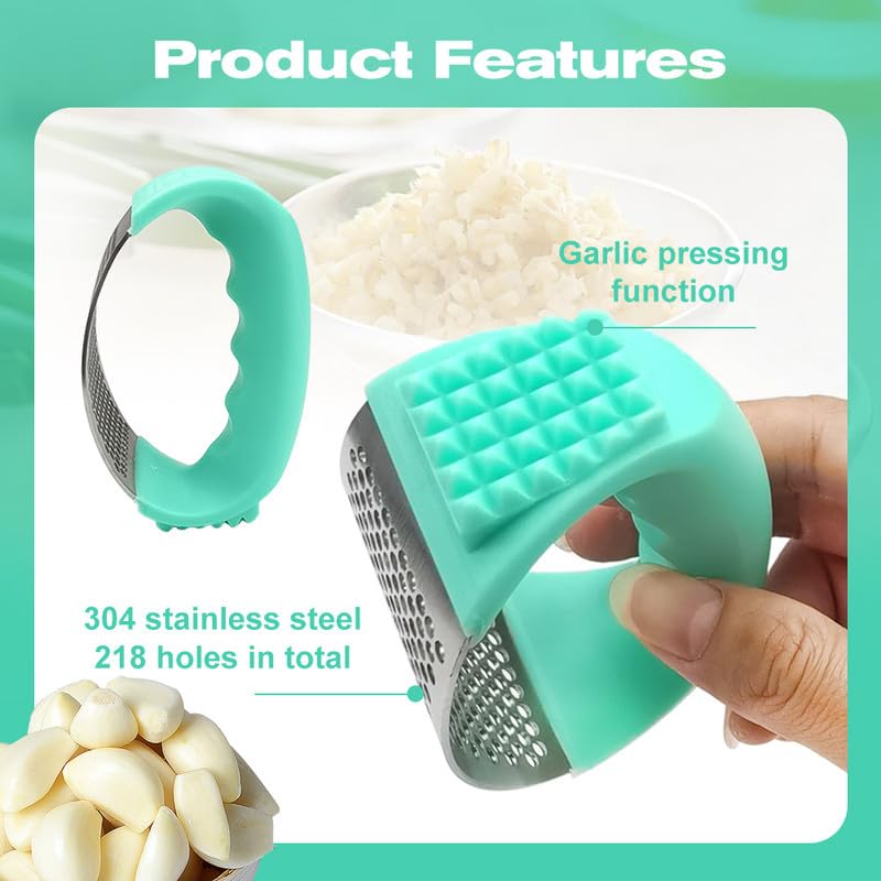 2024 Upgraded Stainless Steel Garlic Press Rocker - Professional Garlic Mincer Crusher with Peeler & Cleaning Brush - Heavy Duty Garlic Smasher for Cooking, Baking & Meal Prep - Best Kitchen Gadget Tool for Garlic Lovers