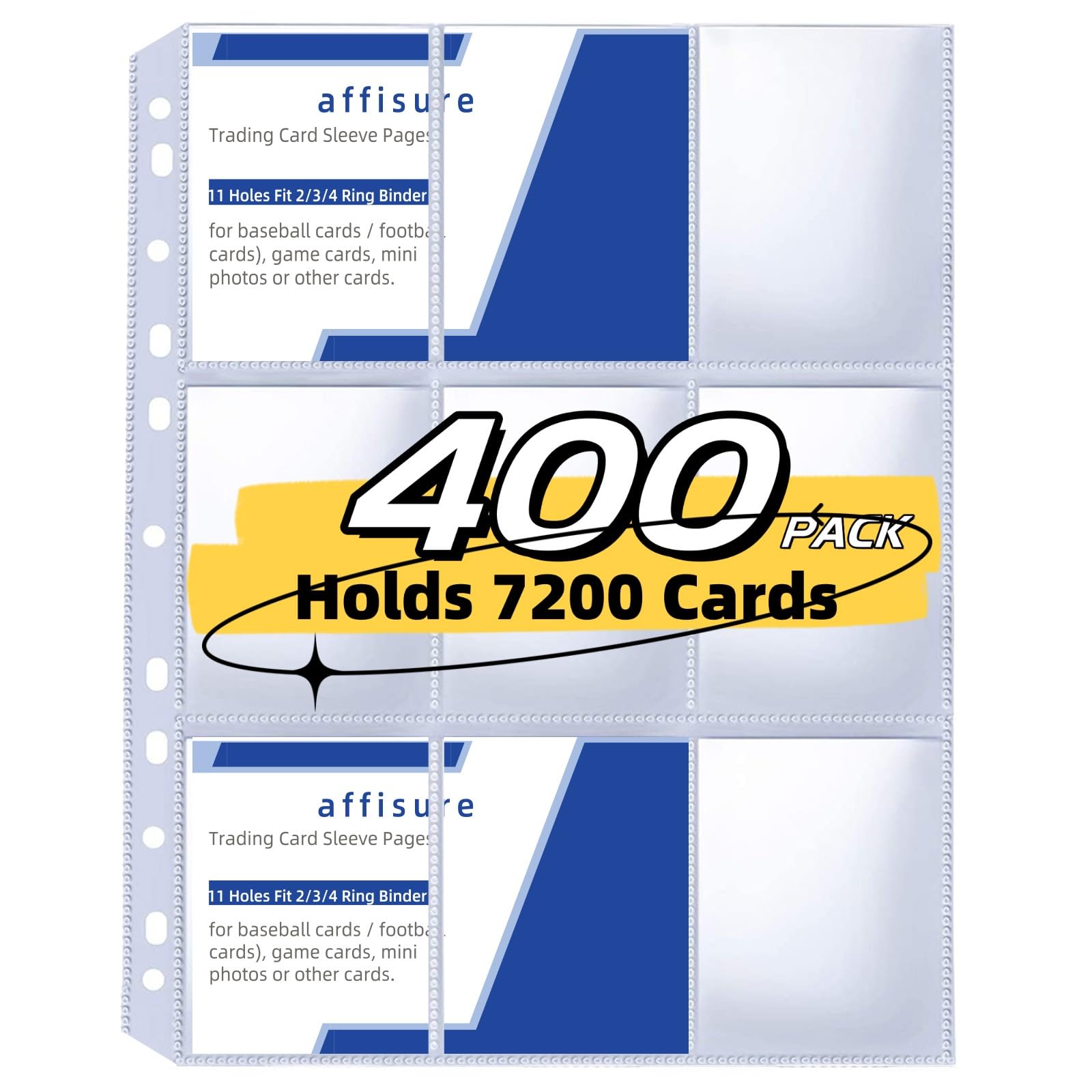Premium 9-Pocket Card Sleeves - 400 Pack (Holds 7200 Cards) | Thickened Trading Card Binder Pages | 3-Ring Sports, Game & Coupon Organizer | Durable Collectible Card Protectors for MTG, Pokemon, Baseball Cards & More | Perfect for Collectors, Tournaments & Storage