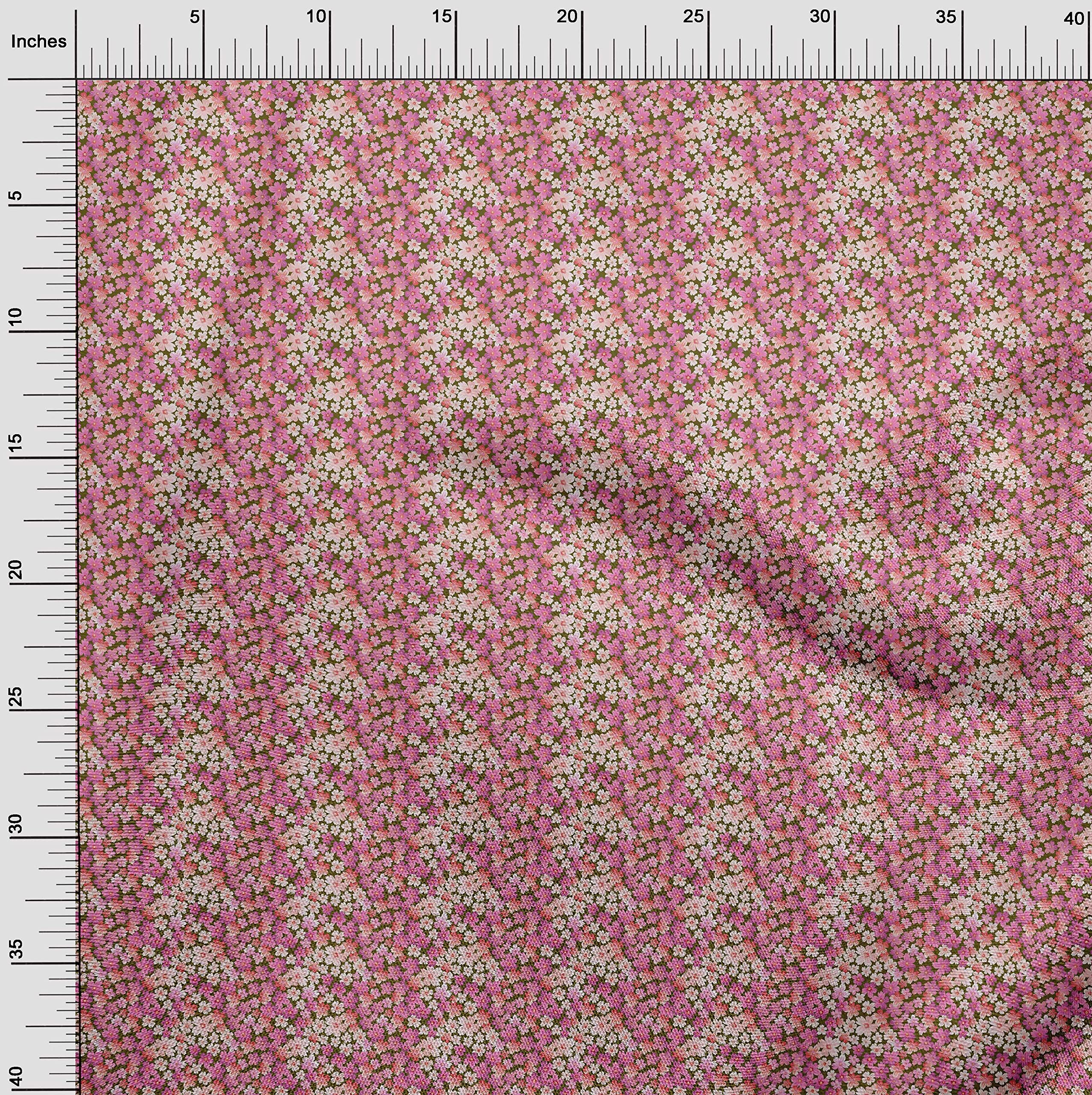 oneOone Silk Tabby Pink Floral Print Fabric by The Yard - 42 Inch Wide Premium Dress Material for DIY Fashion & Home Decor Projects