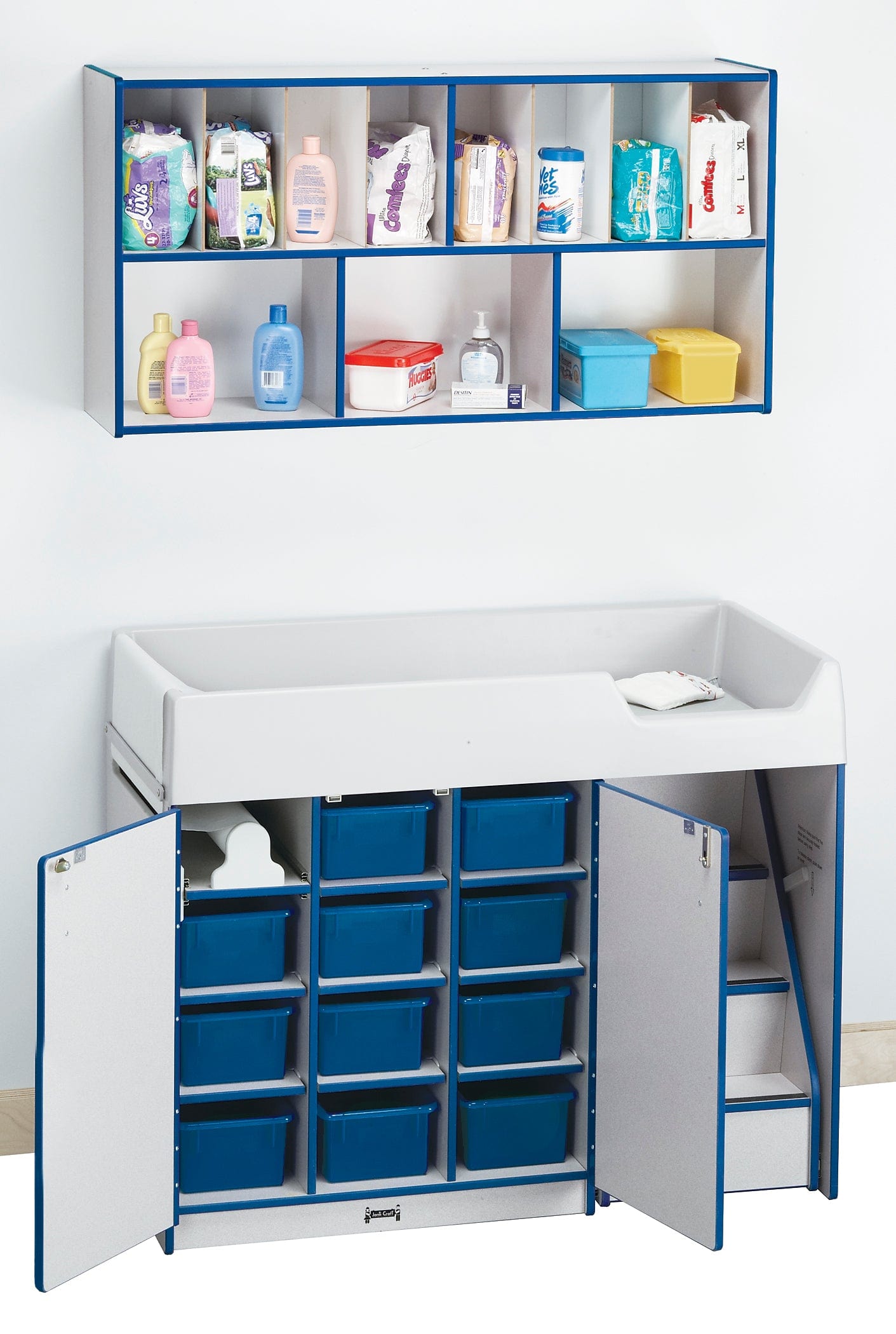 Rainbow Accents® Baby Diaper Changing Table with Safety Stairs - Perfect for Nursery, Daycare & Home Use