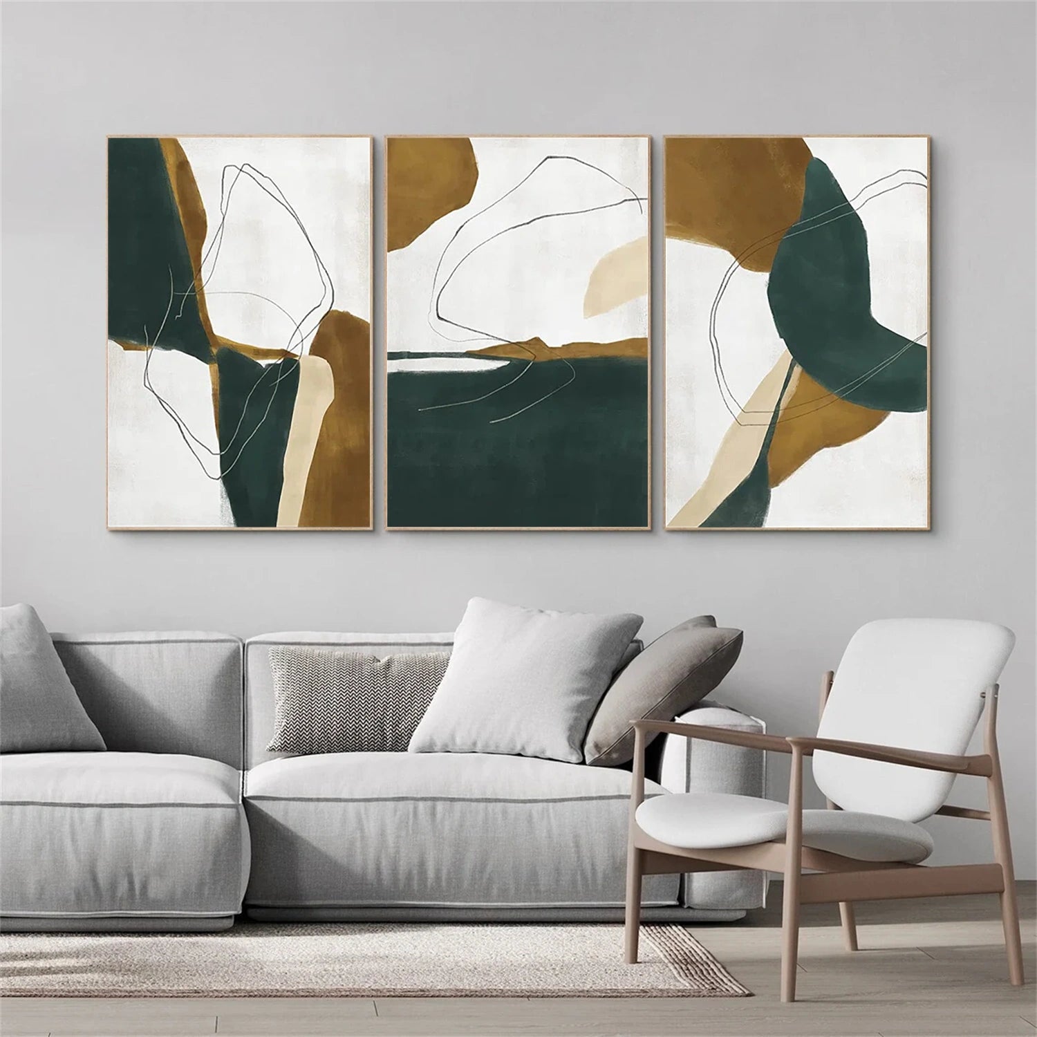 Abstract Tranquility Wall Art Set of 3 - Modern Minimalist Canvas Prints for Living Room, Bedroom & Office Decor - #WS290