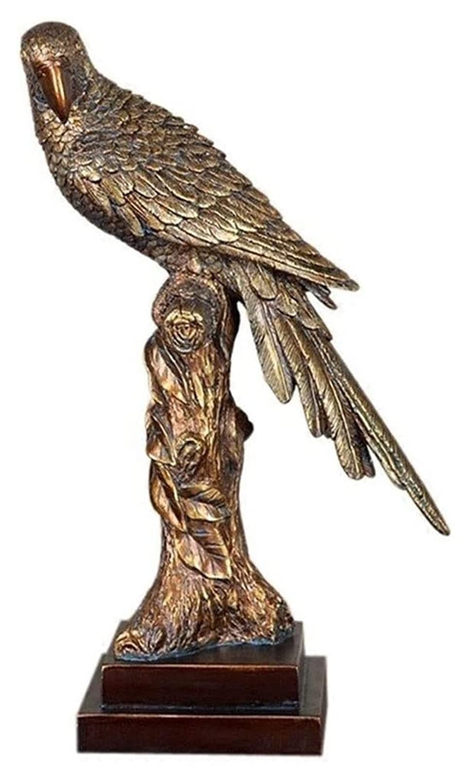 Handiya Bronze Parrot Sculpture - Resin Bird Statue, Miniature Animal Figurine for Home, Office, Bar & Jewelry Display | Unique Decorative Accessories for Shelf, Desk & Gift Giving