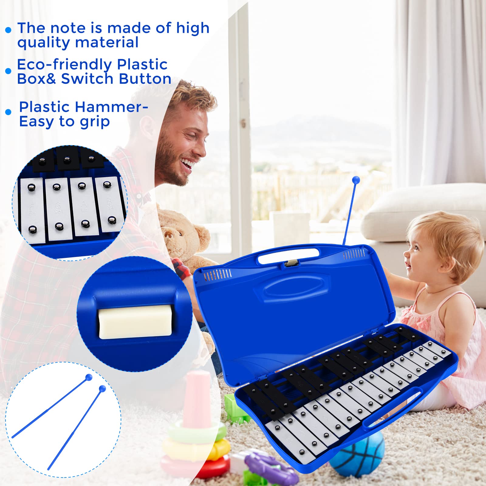 EASTROCK 25-Note Xylophone for Kids & Adults - Professional Glockenspiel Musical Instrument with Mallets | Ideal for Music Teaching, Classroom, Band Practice & Home Play | Perfect Gift for Beginners (Blue)