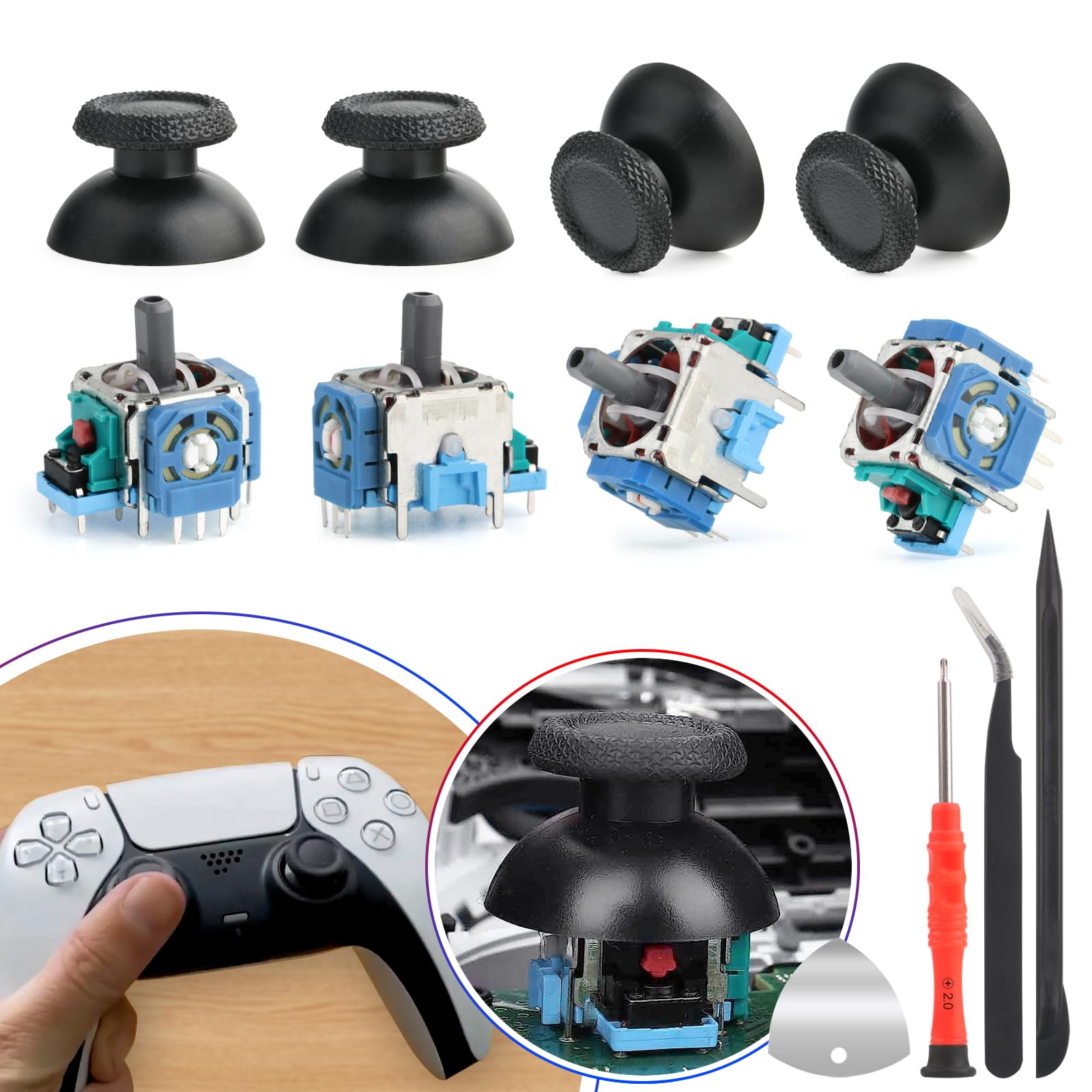 PS5 Analog Stick Replacement Kit (4-Pack) - Compatible with Sony PlayStation 5 Controller, 3D Joystick Sensor Module & Thumbstick Accessories - Perfect for Gaming, DIY Repairs & Controller Maintenance