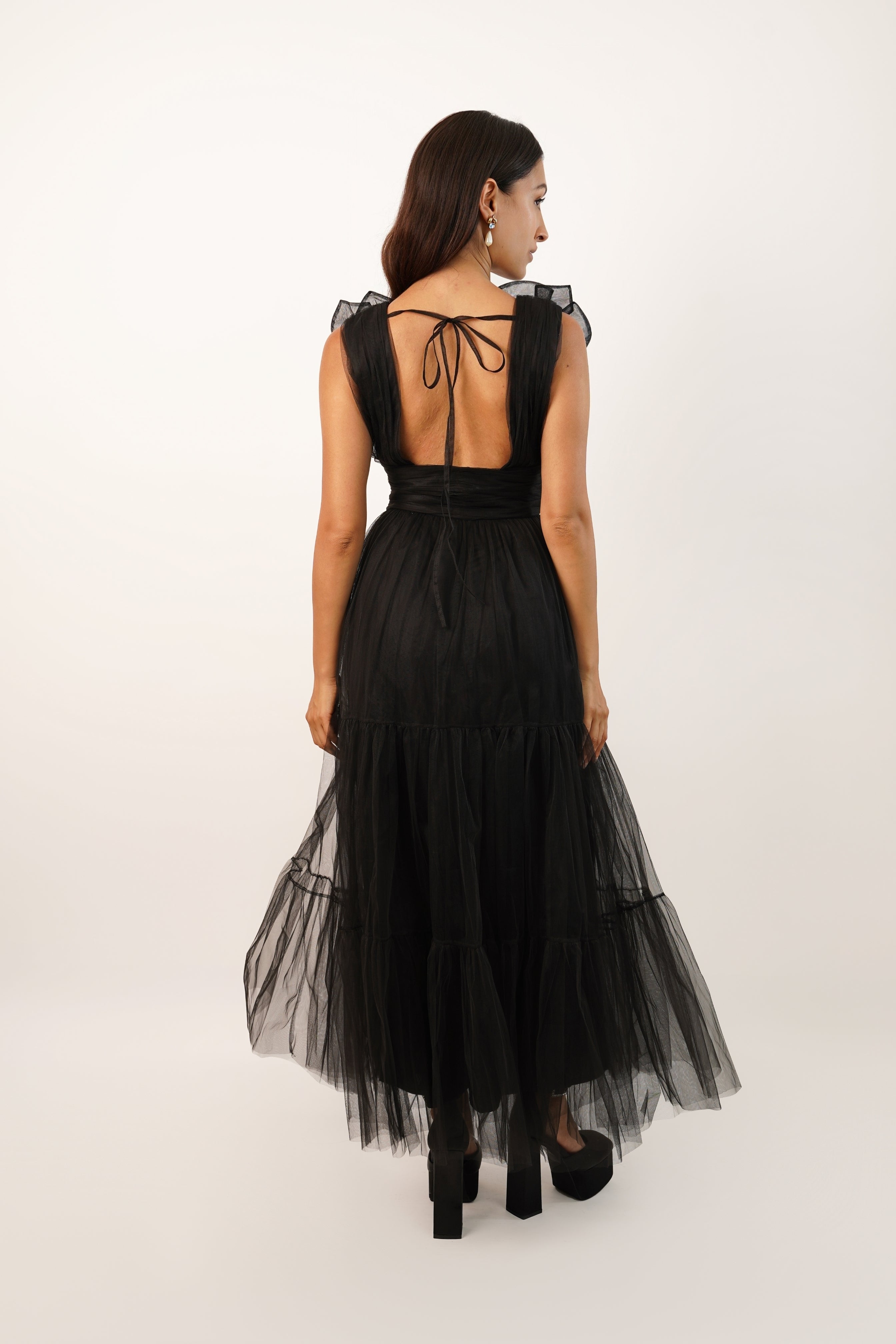Chana Plunge Corsage Maxi Dress - Elegant Black Floral Evening Gown for Women, Perfect for Weddings, Parties & Special Occasions