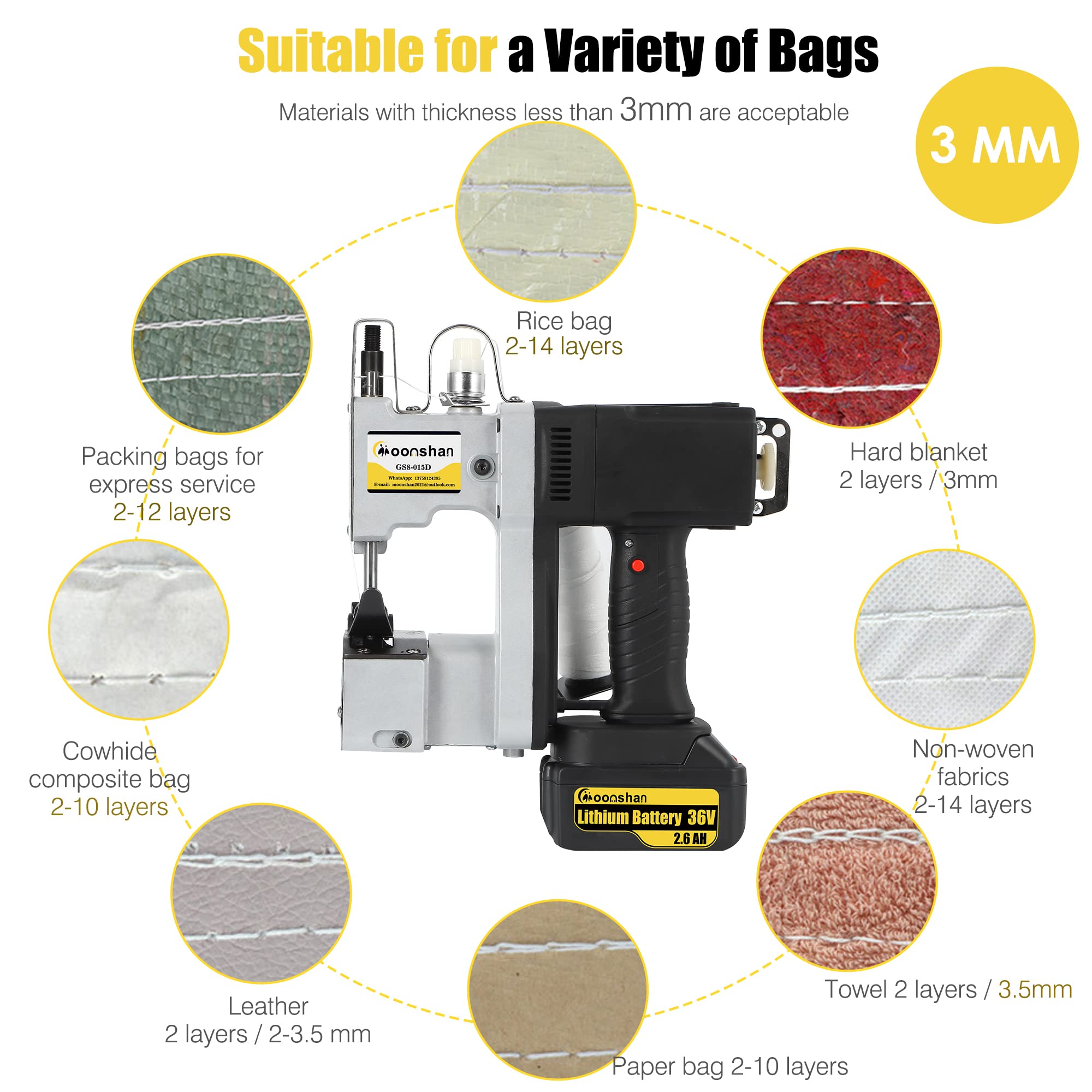 **Portable Cordless Bag Sewing Machine - 2s/bag, 8.1Lbs Automatic Woven Bag Closer (White) - Ideal for Packaging, Agriculture & DIY Projects**