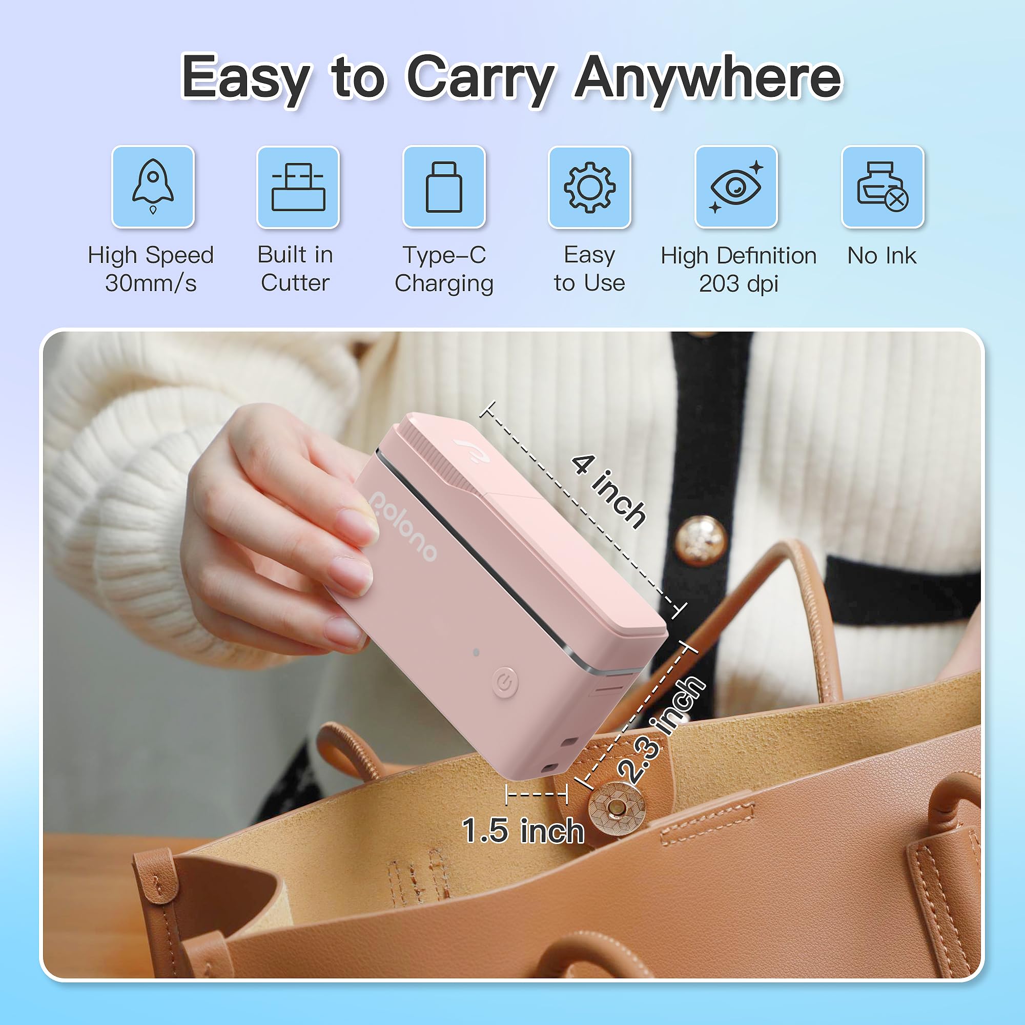 POLONO P31S Portable Bluetooth Label Maker Machine with Thermal Printer, Pink - Mini Sticker Maker for Home, Office & Storage Organization with Multiple Templates & Tape - Perfect for Labeling, Crafting & DIY Projects