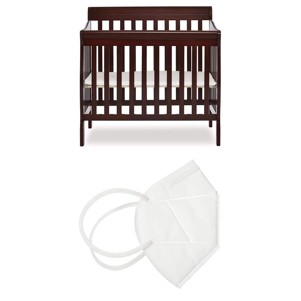 Dream On Me Aden 4-in-1 Convertible Mini Crib in Espresso - Space-Saving Nursery Furniture for Small Rooms, Apartments & Travel | Toddler Bed & Bassinet Conversion