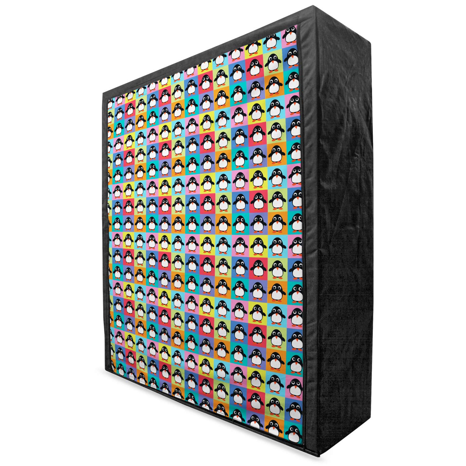 Ambesonne Penguin Portable Fabric Wardrobe - Rainbow Checkered Pattern with Arctic Animal Design, 59