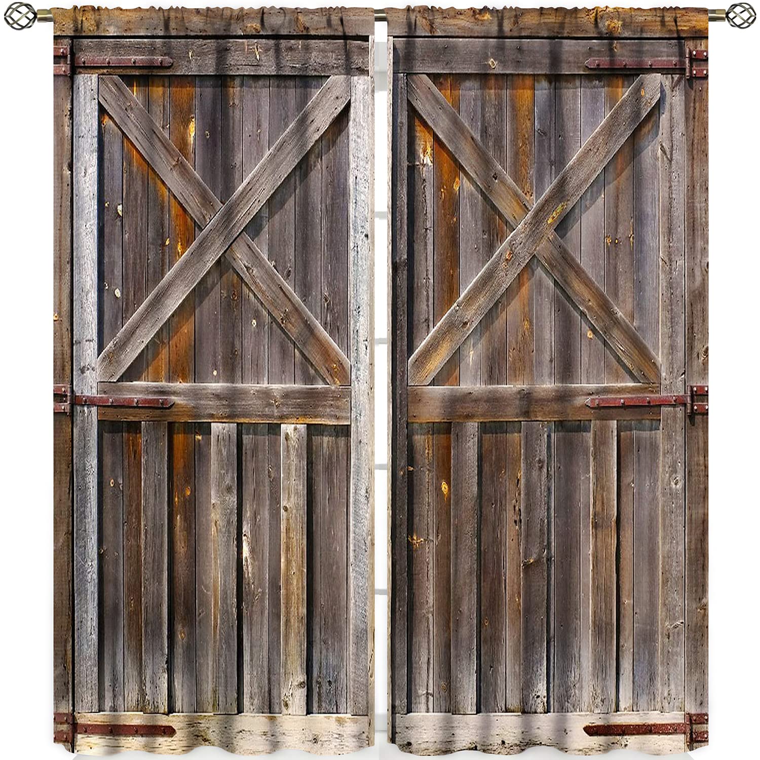 Rustic Wooden Barn Door Curtains 42x45in for Boys Room & Living Room Decor