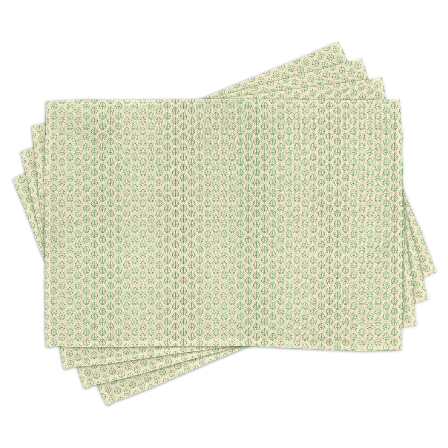 Ambesonne 4-Pack Abstract Geometric Placemats - Spring Green Leaf Pattern on White Washable Fabric - Modern Dining Table Decor for Kitchen & Home Entertaining - Perfect for Dinner Parties, Holiday Meals & Everyday Use