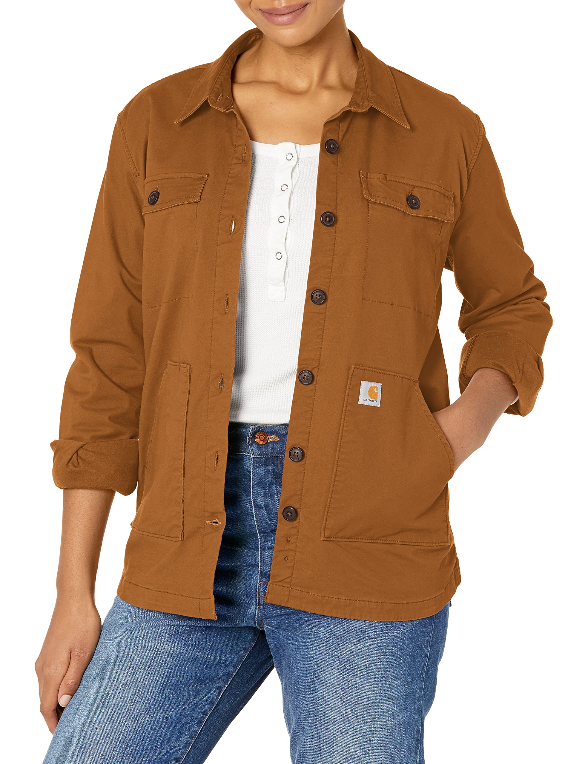 Carhartt Women's Relaxed Fit Twill Lined Overshirt Jacket - Lightweight Work Shirt for Outdoor Activities, Hiking & Casual Wear