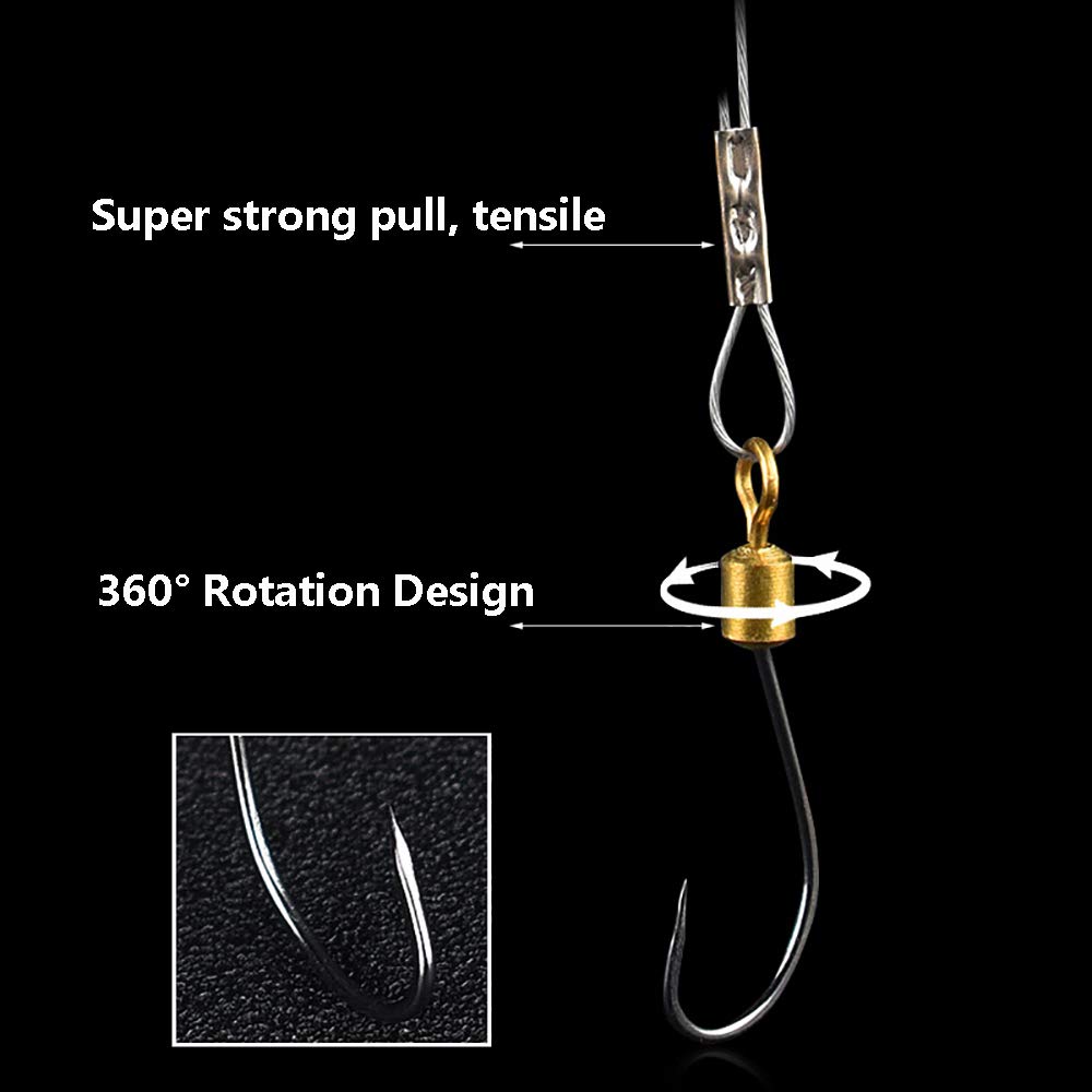 Premium Stainless Steel Fishing Hook Line with Rolling Swivel & Barb Hooks - Strong Wire Leader Rigs for Saltwater, Freshwater, and Ice Fishing - Ideal for Bass, Trout, and Catfish Angling Adventures