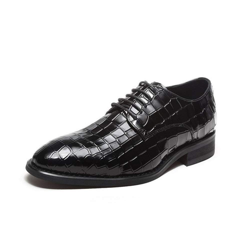 Premium Men's Formal Lace-Up Derby Shoes - Genuine Leather Crocodile Embossed Business Dress Shoes with Slip-Resistant Sole for Office, Wedding & Special Occasions