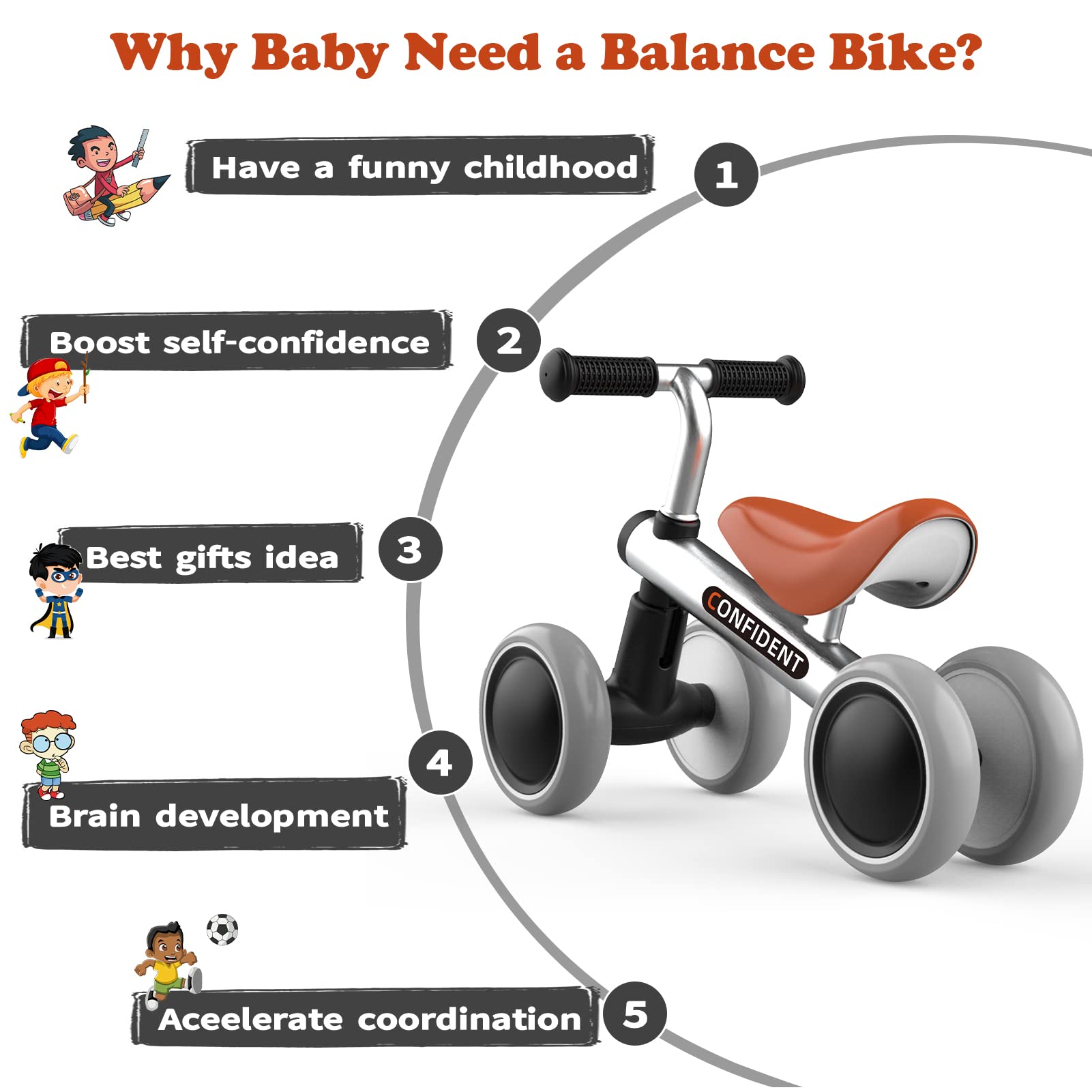 Xiapia 4-Wheel No Pedal Balance Bike for Toddlers 10-24 Months - Steel Frame First Birthday Gift for 1 Year Old Girls & Boys - Perfect for Indoor/Outdoor Play & Early Riding Skills Development